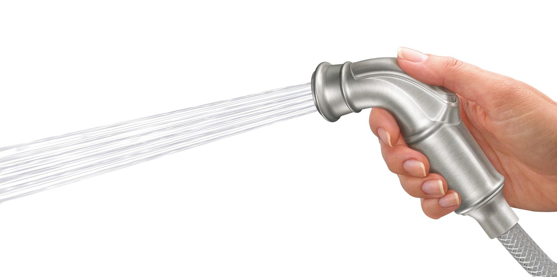 MOEN Muirfield CA87524SRS Single Handle Deck-Mount Kitchen Faucet with Sprayer in Spot Resist Stainless