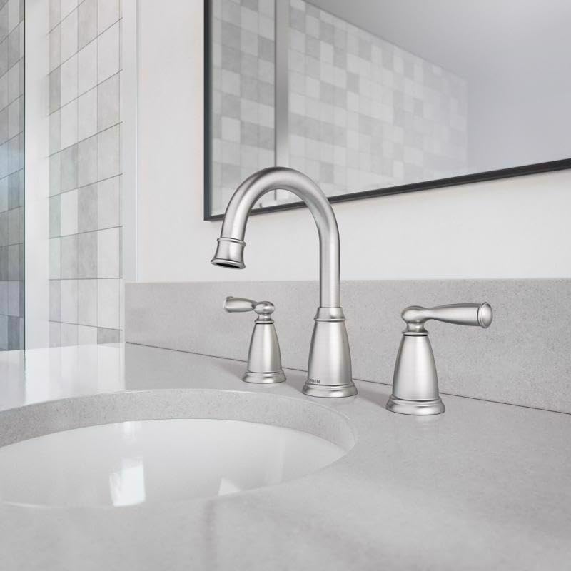 MOEN Banbury 84947SRN Widespread Double Handle High-Arc Bathroom Faucet in Spot Resist Brushed Nickel (Valve Included)