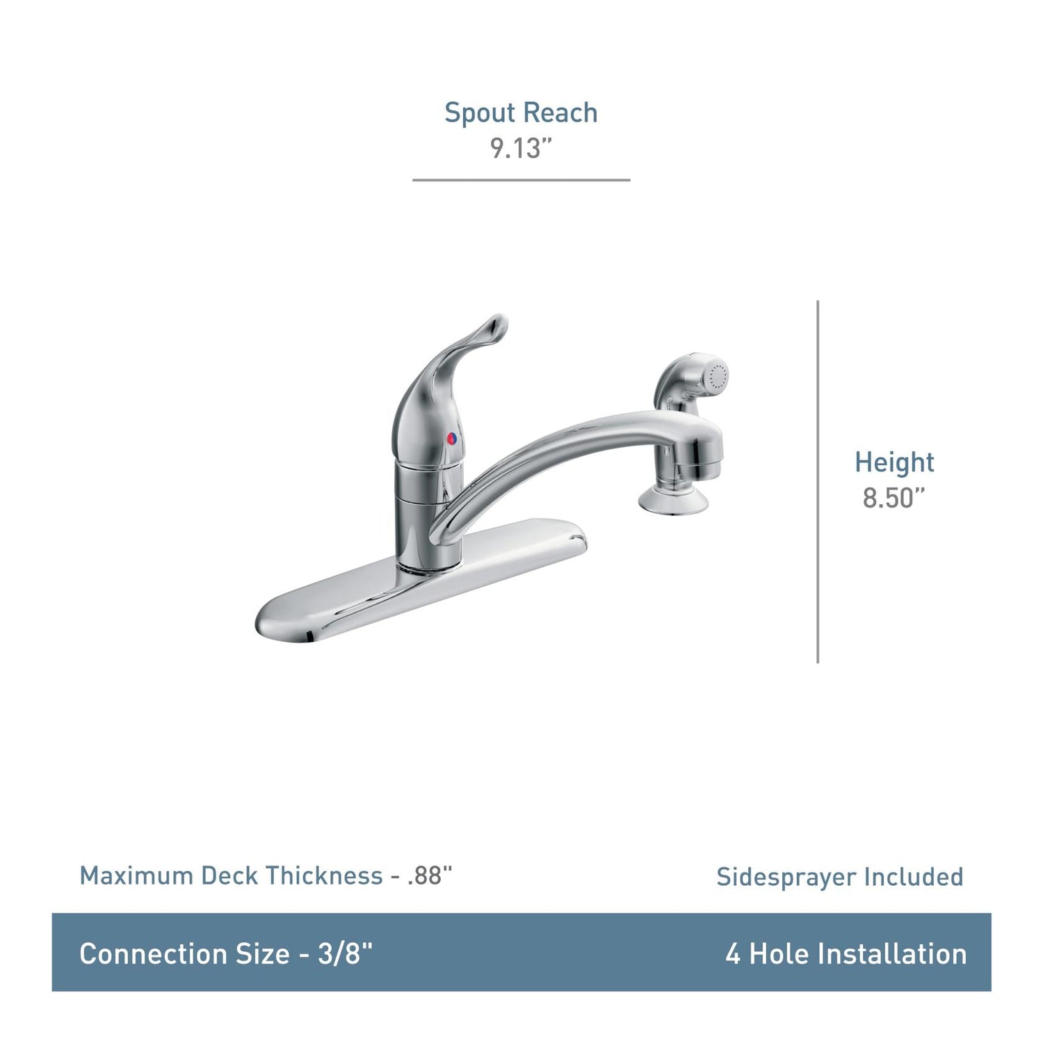 MOEN Chateau 7430 Single-Handle Fixed Kitchen Faucet with Side Sprayer in Chrome