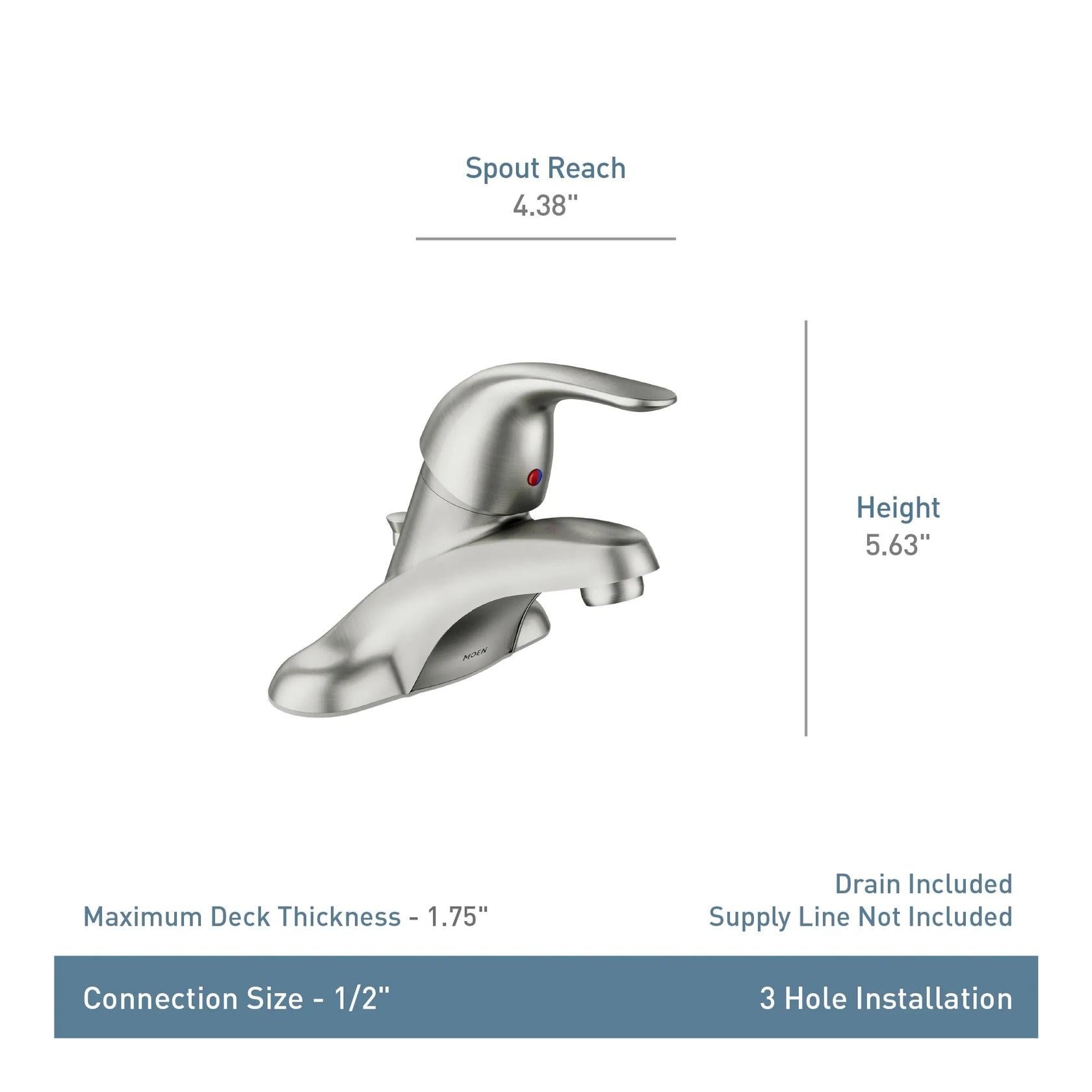 Moen Adler WSL84502SRN Centerset Single-Handle Low-Arc Bathroom Faucet in Spot Resist Brushed Nickel