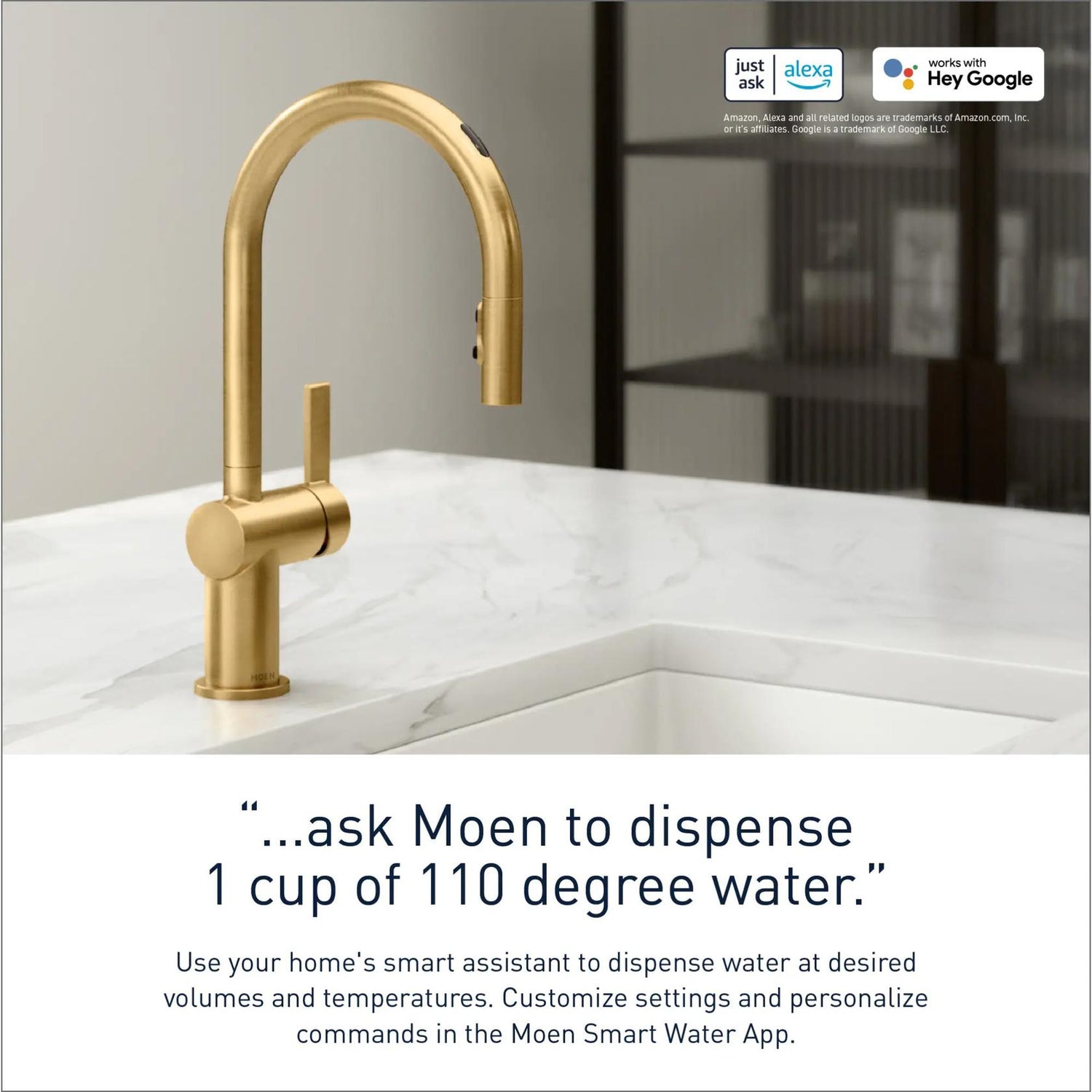 MOEN Cia 7622EVBG Single-Handle Smart Touchless Pull Down Sprayer Kitchen Faucet with Voice Control and Power Clean in Brushed Gold