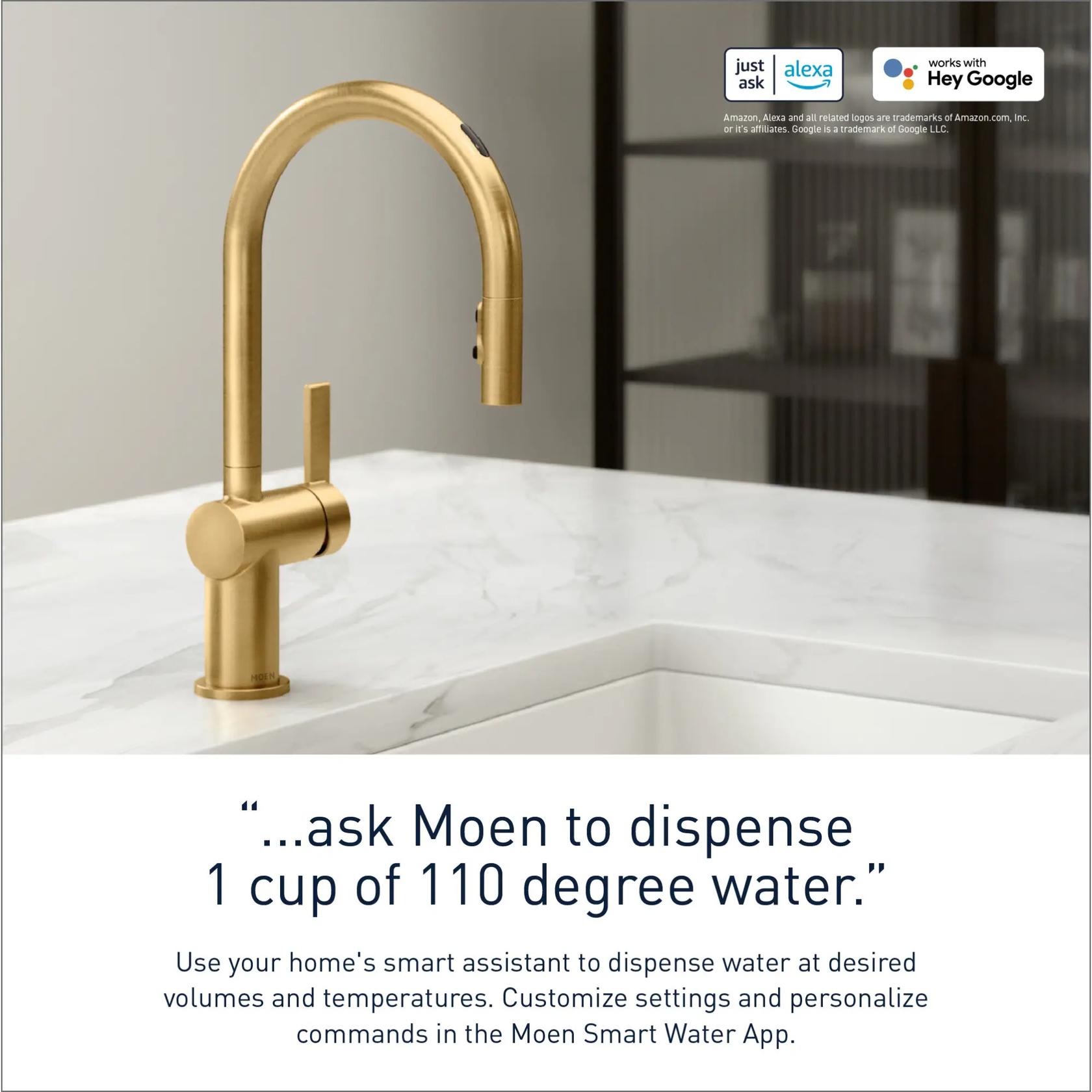 MOEN Cia 7622EVBG Single-Handle Smart Touchless Pull Down Sprayer Kitchen Faucet with Voice Control and Power Clean in Brushed Gold