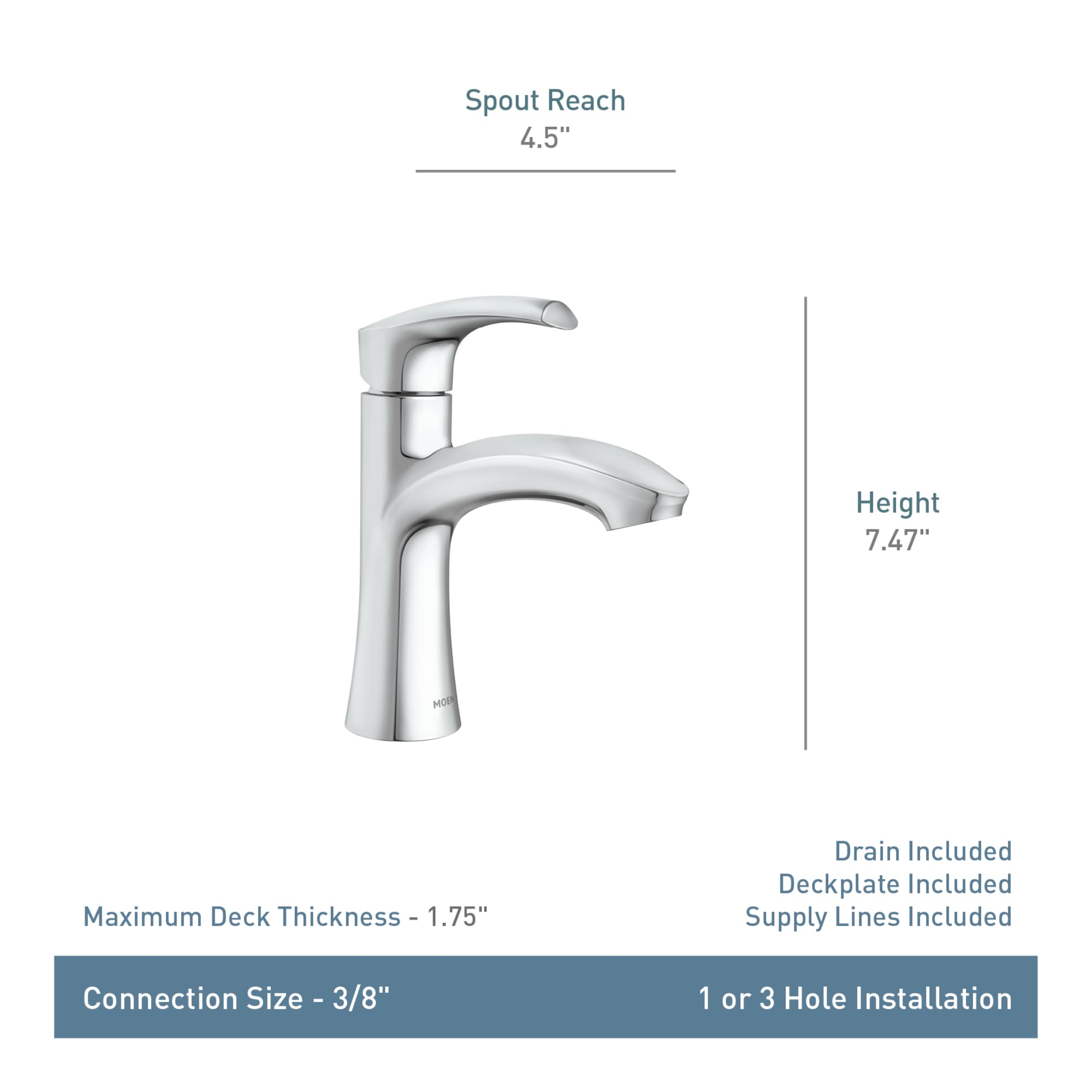 Moen Graeden 84136SRN Spot Resist Brushed Nickel Single Hole 1-Handle Bathroom Sink Faucet with Drain and Deck Plate