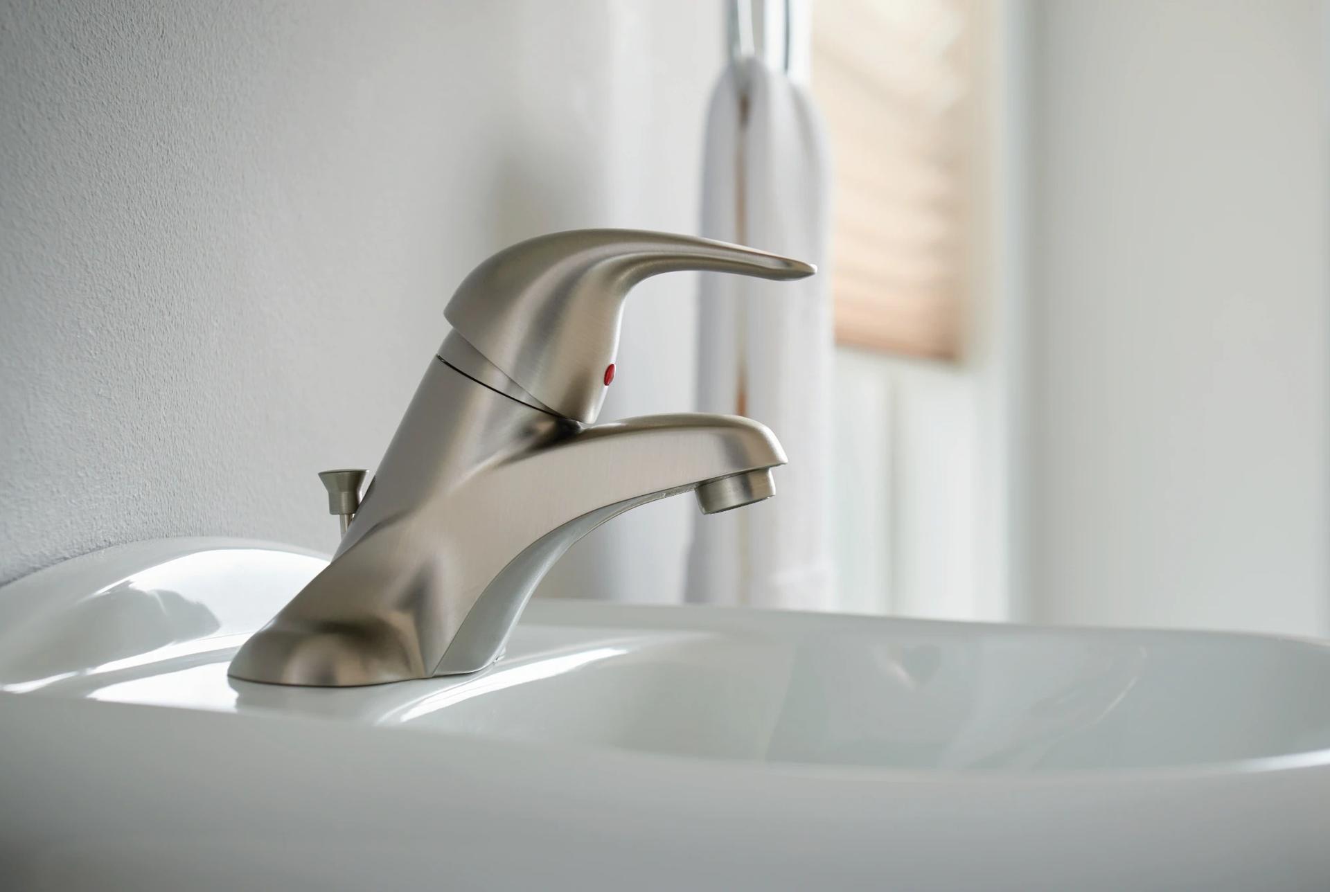 Moen Adler WSL84502SRN Centerset Single-Handle Low-Arc Bathroom Faucet in Spot Resist Brushed Nickel