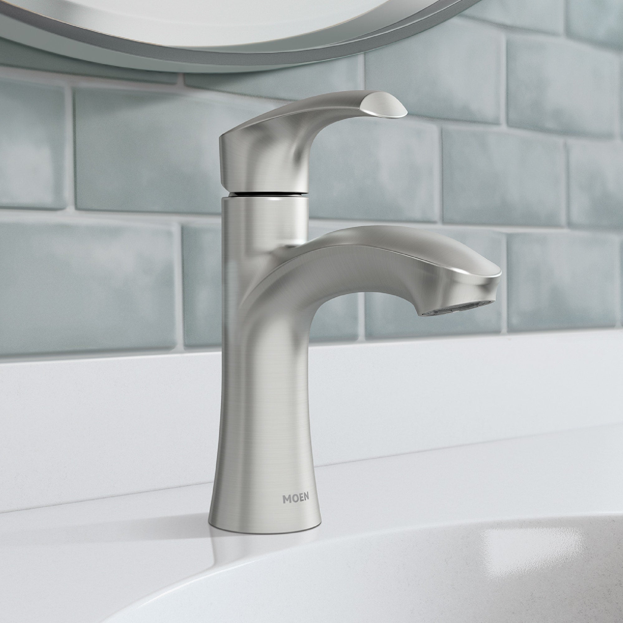 Moen Graeden 84136SRN Spot Resist Brushed Nickel Single Hole 1-Handle Bathroom Sink Faucet with Drain and Deck Plate