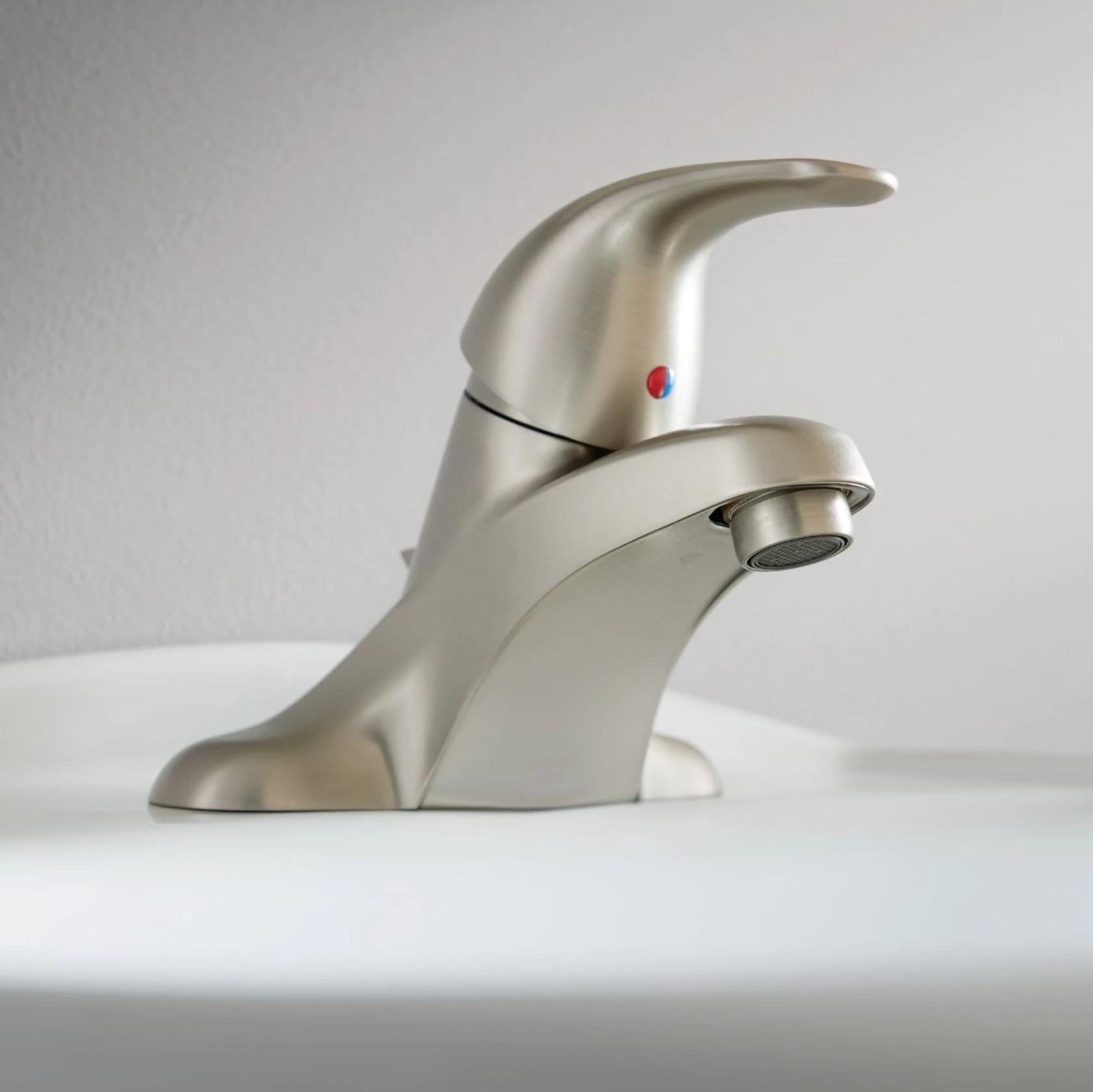 Moen Adler WSL84502SRN Centerset Single-Handle Low-Arc Bathroom Faucet in Spot Resist Brushed Nickel