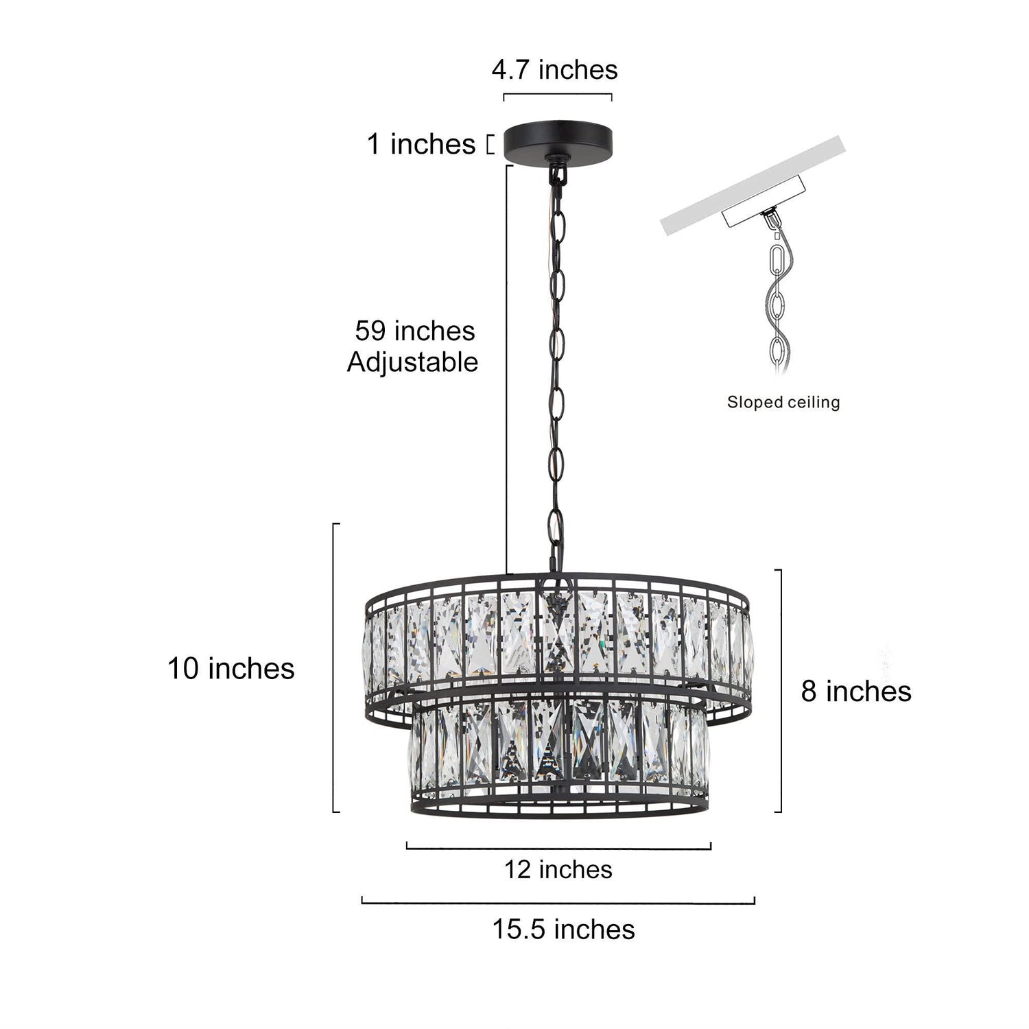 Crystal Chandelier for Dining Room, 4-Light Round Chandelier 2-Tier, 15.5" Dia