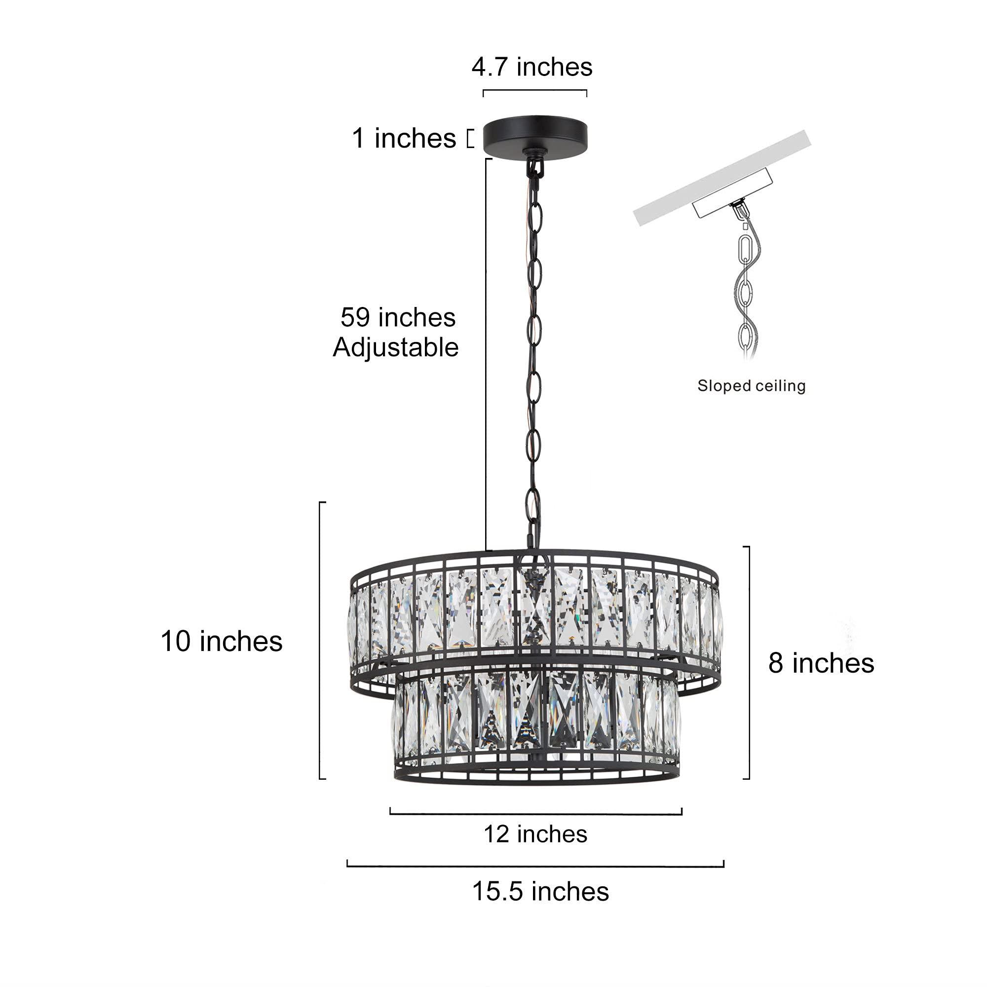 Crystal Chandelier for Dining Room, 4-Light Round Chandelier 2-Tier, 15.5" Dia