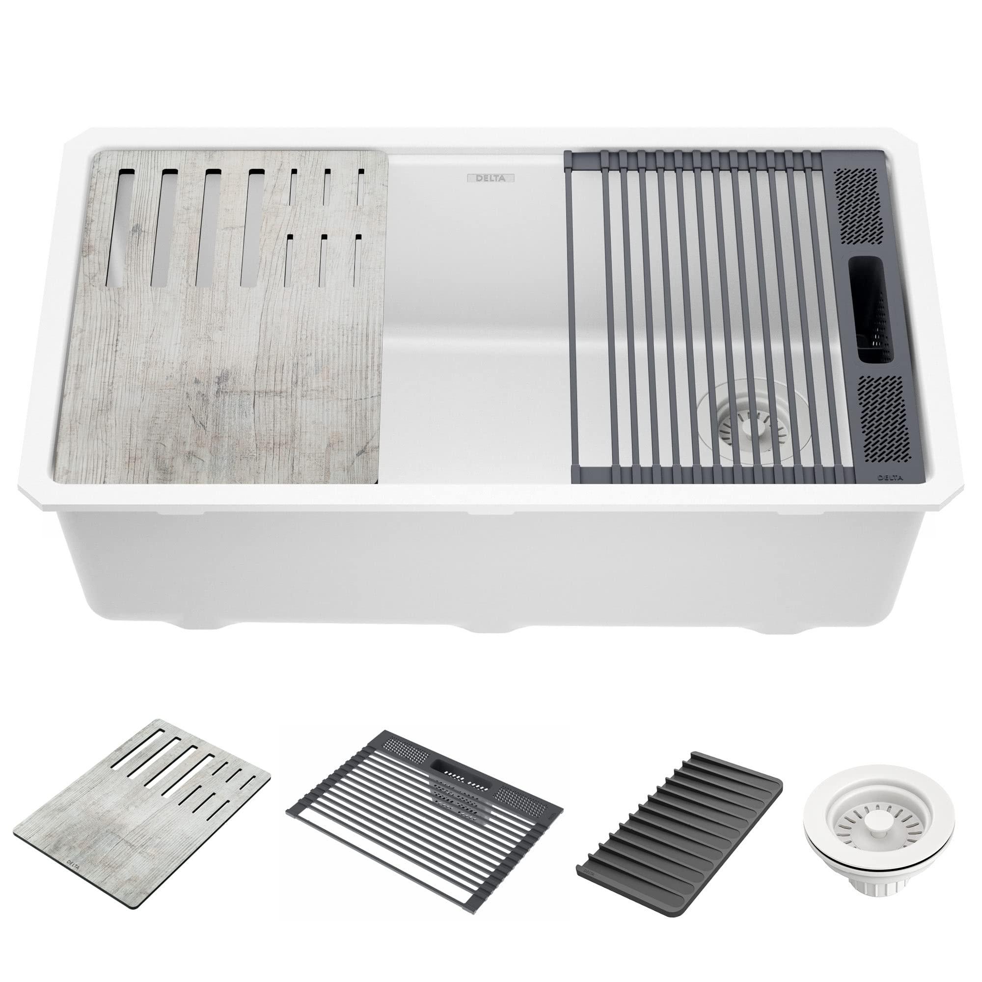 Delta Everest™ 75B933-33S-WH 32" L Granite Composite Workstation Kitchen Sink Undermount Single Bowl