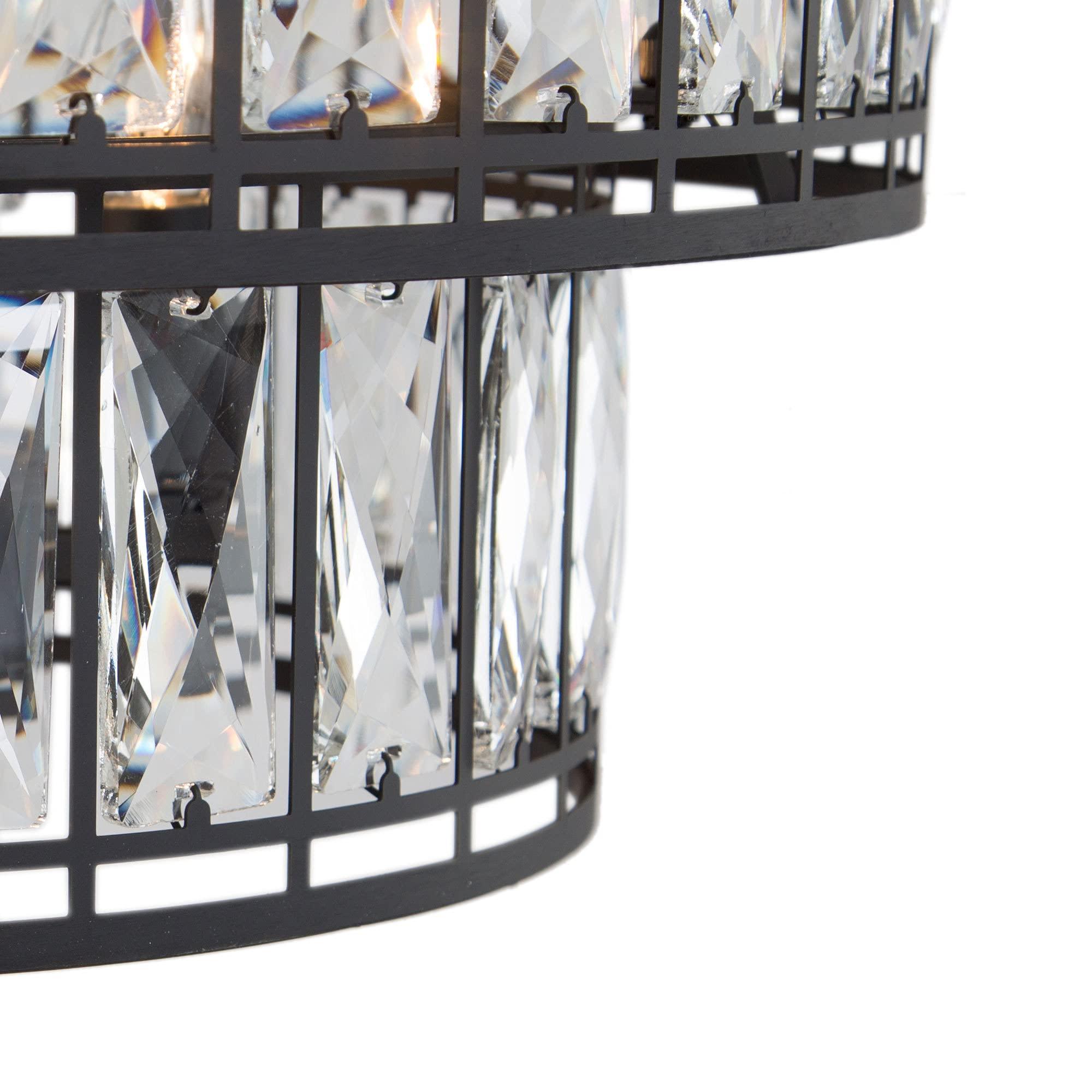 Crystal Chandelier for Dining Room, 4-Light Round Chandelier 2-Tier, 15.5" Dia