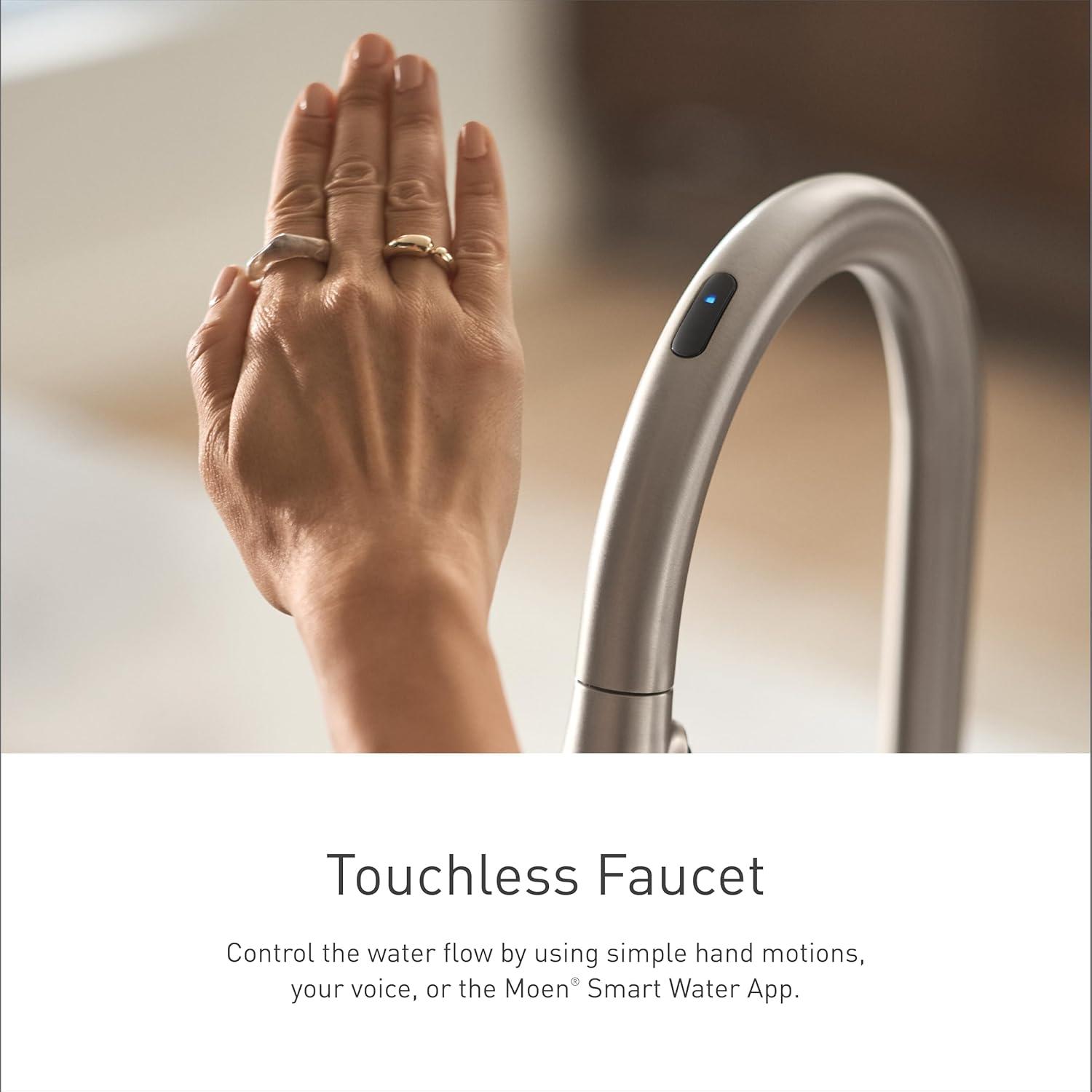 MOEN Cia 7622EVC Single-Handle Smart Touchless Pull Down Sprayer Kitchen Faucet with Voice Control and Power Clean in Chrome