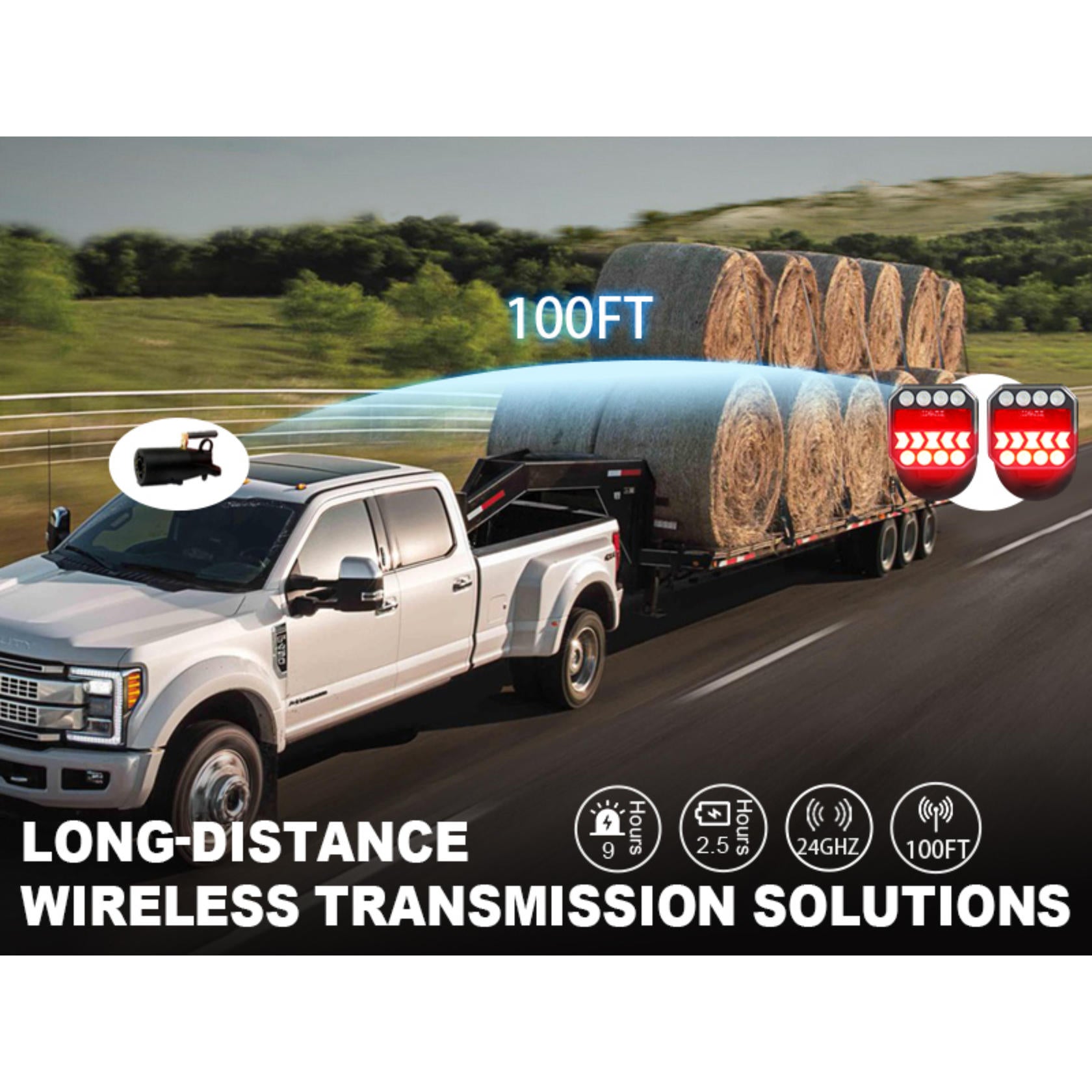 AgriEyes USB-C Wireless Trailer Tow Lights with Adjustable Magnetic Base, Rechargeable LED Kit with Retroreflectors for Truck, RV, Boat, Caravan