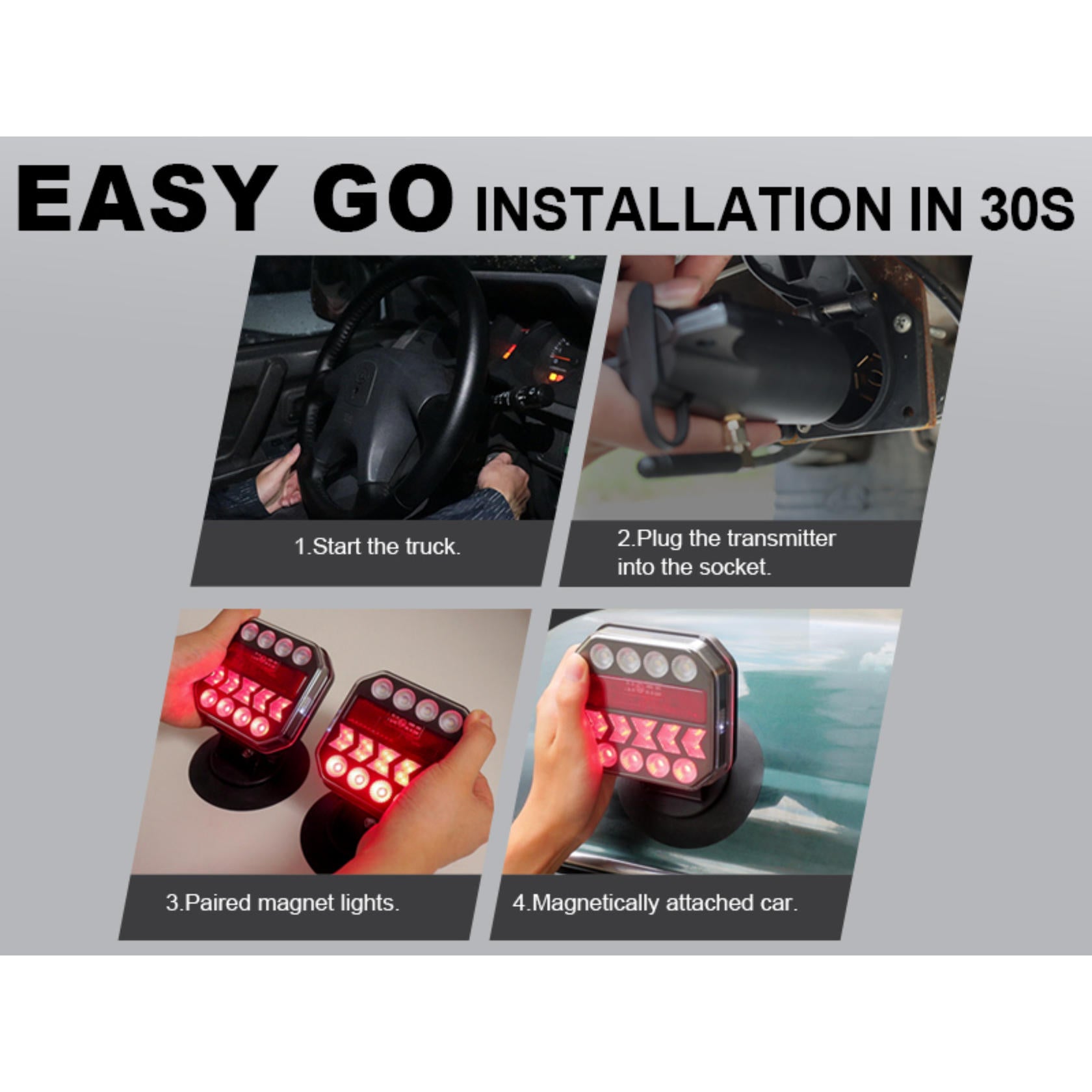 AgriEyes USB-C Wireless Trailer Tow Lights with Adjustable Magnetic Base, Rechargeable LED Kit with Retroreflectors for Truck, RV, Boat, Caravan