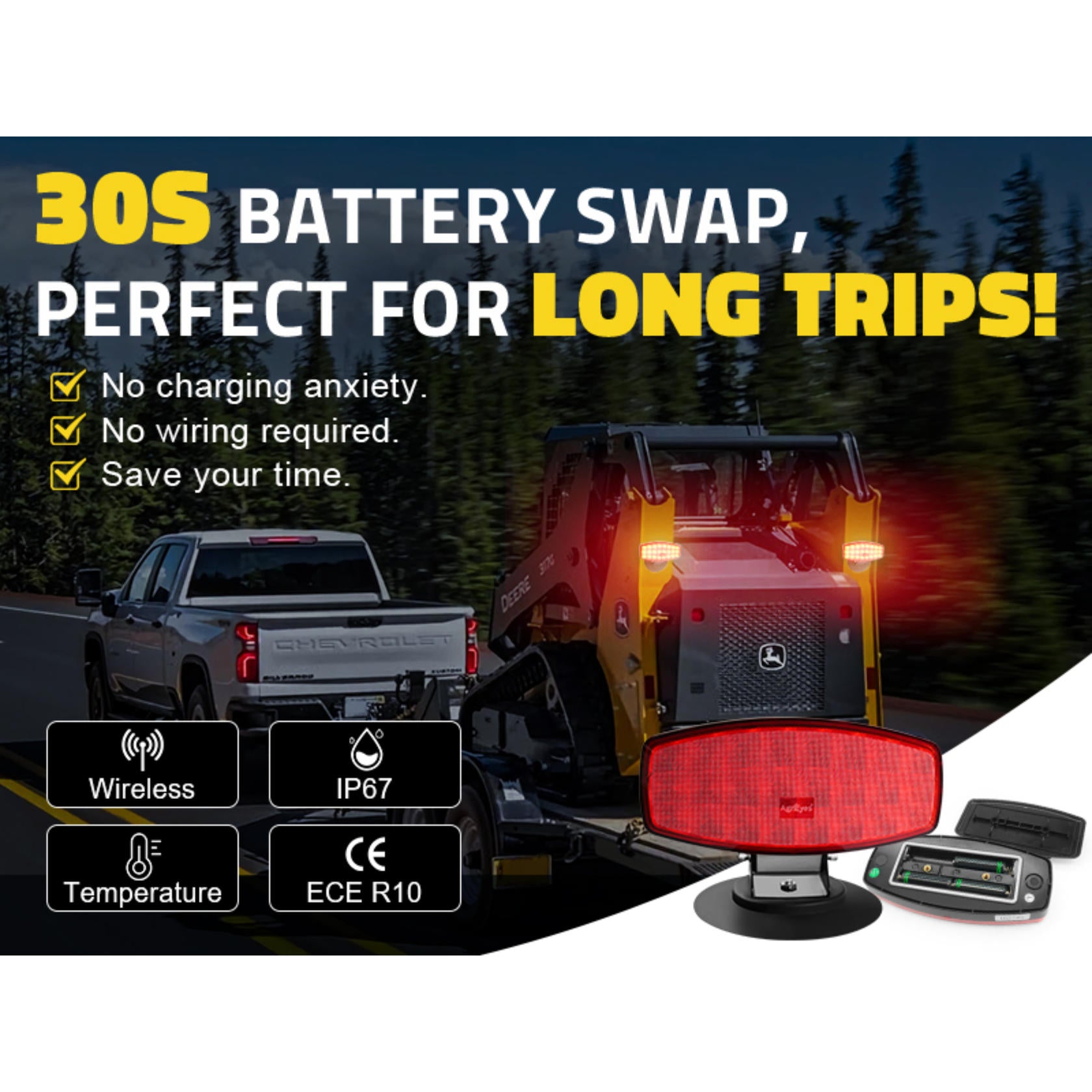 AgriEyes Wireless Trailer Tow Lights with Adjustable Bracket, Magnetic Battery-Powered Strobe for Trucks, RV, Camper, Boat, Wrecker