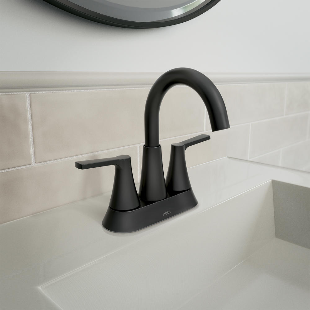 MOEN Mikah 84311BL Two-Handle High Arc Bathroom Sink Faucet in Matte Black