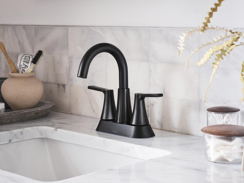MOEN Mikah 84311BL Two-Handle High Arc Bathroom Sink Faucet in Matte Black