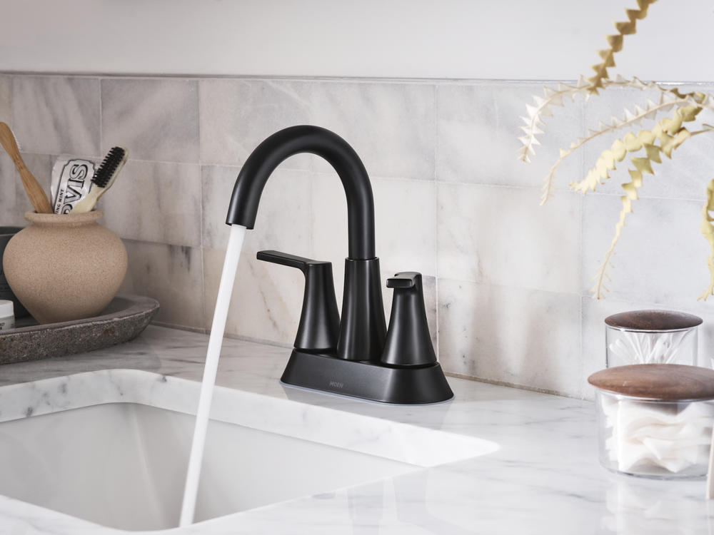 MOEN Mikah 84311BL Two-Handle High Arc Bathroom Sink Faucet in Matte Black