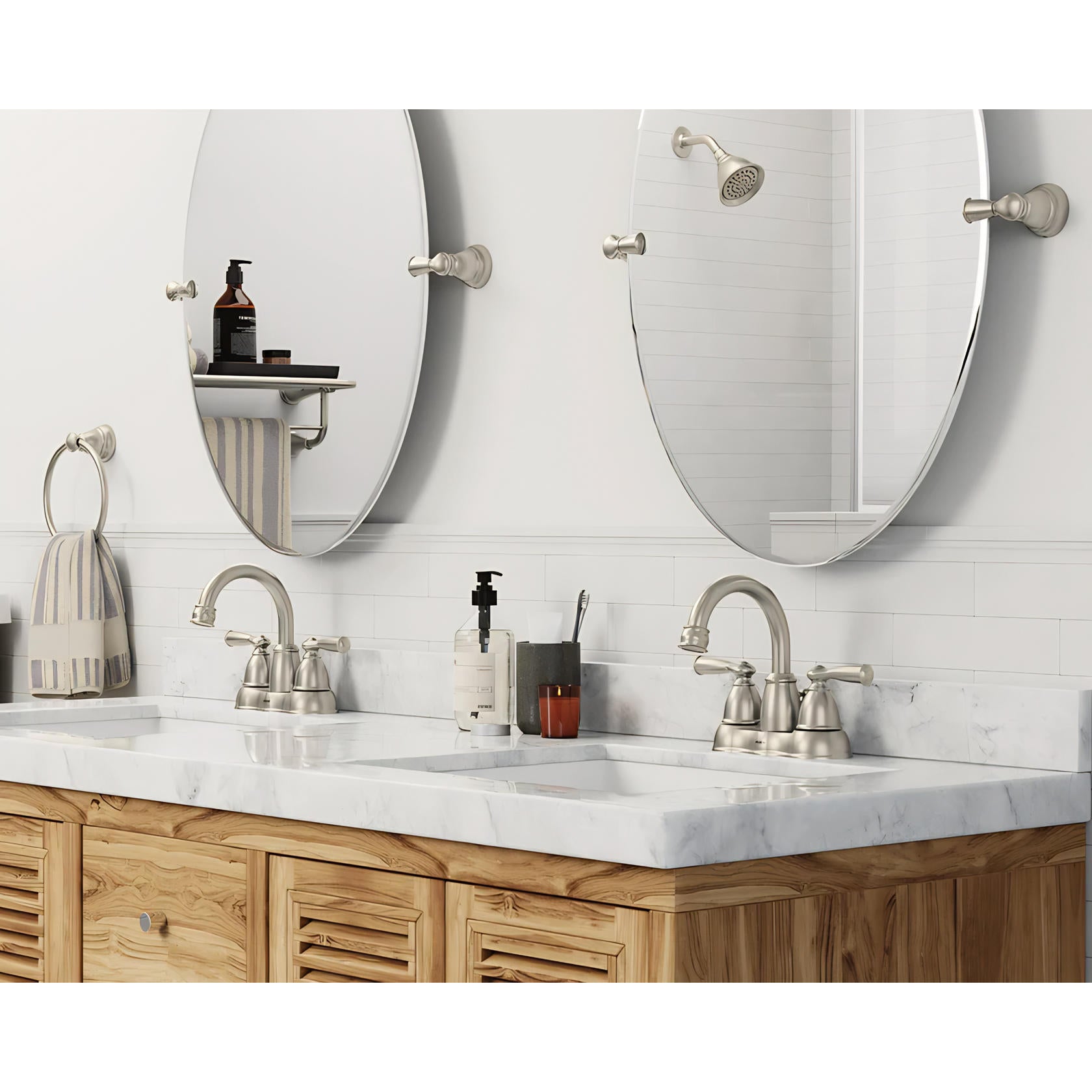 MOEN Banbury WS84913SRN Double Handle Centerset Bathroom Faucet in Spot Resist Brushed Nickel