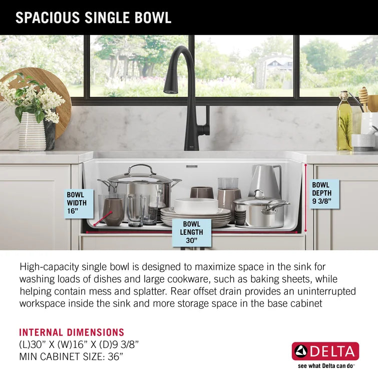 Delta Everest™ 75B933-33S-WH 32" L Granite Composite Workstation Kitchen Sink Undermount Single Bowl