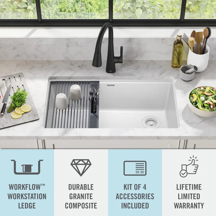 Delta Everest™ 75B933-33S-WH 32" L Granite Composite Workstation Kitchen Sink Undermount Single Bowl