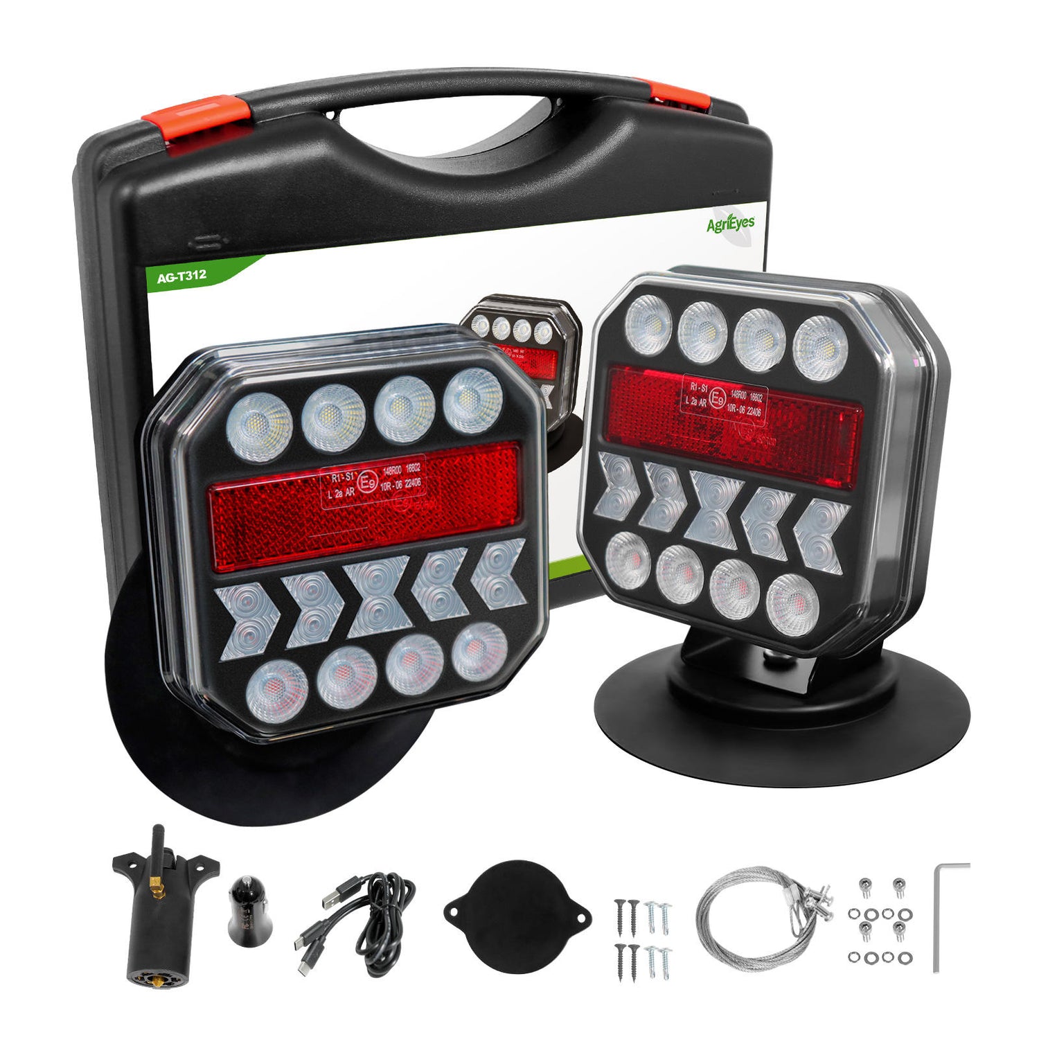 AgriEyes USB-C Wireless Trailer Tow Lights with Adjustable Magnetic Base, Rechargeable LED Kit with Retroreflectors for Truck, RV, Boat, Caravan