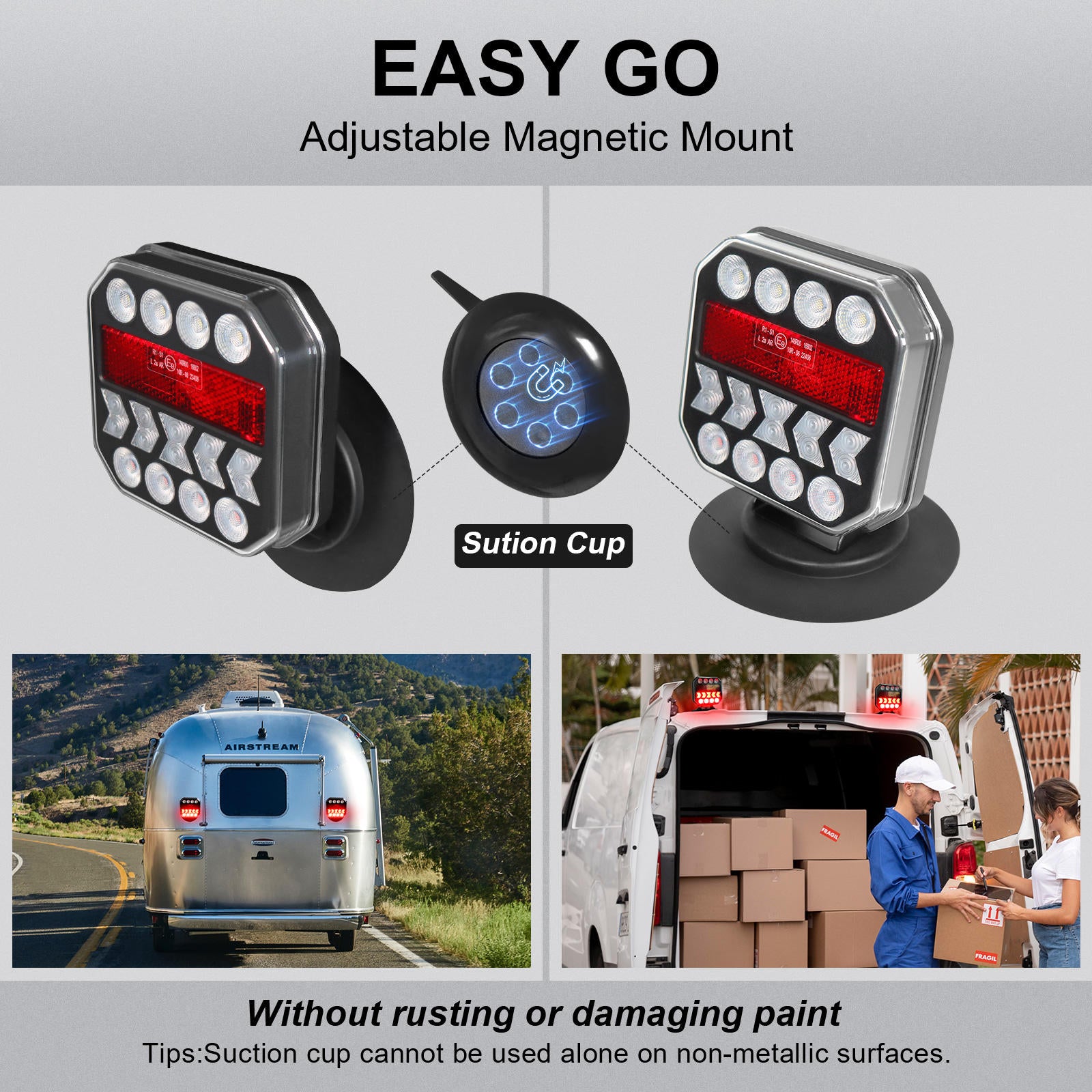 AgriEyes USB-C Wireless Trailer Tow Lights with Adjustable Magnetic Base, Rechargeable LED Kit with Retroreflectors for Truck, RV, Boat, Caravan