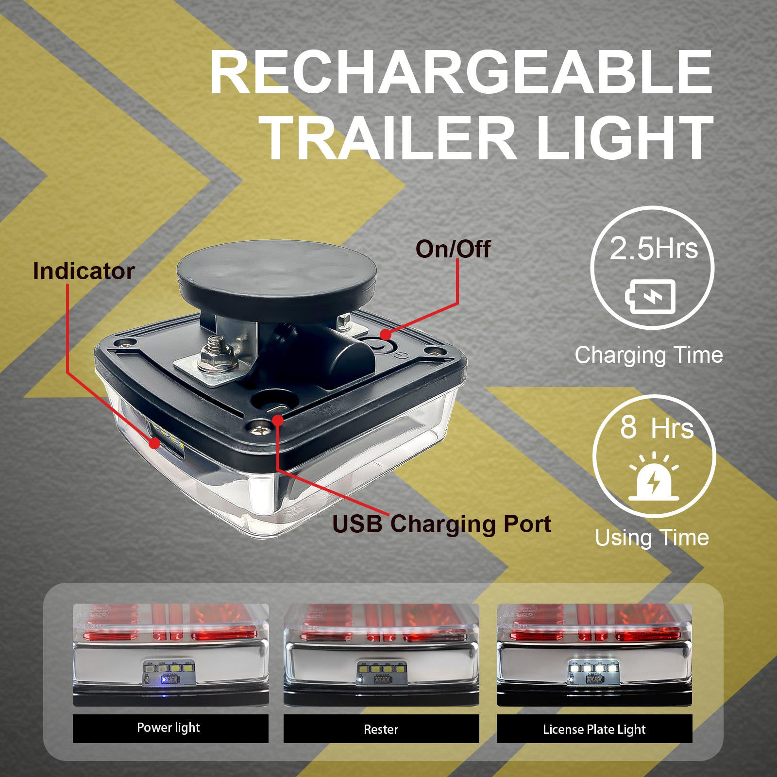 AgriEyes Wireless Trailer Lights, Rechargeable Magnetic LED Tow Light Kit, Portable DOT Compliant for Truck, Wrecker, Boat, RV, Caravan