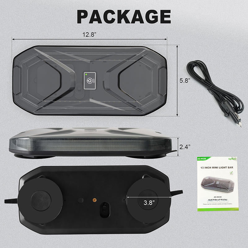 Agrieyes Wireless Mini Strobe Light Bar, Rechargeable Magnetic Amber/White LED for Truck (App Controlled)