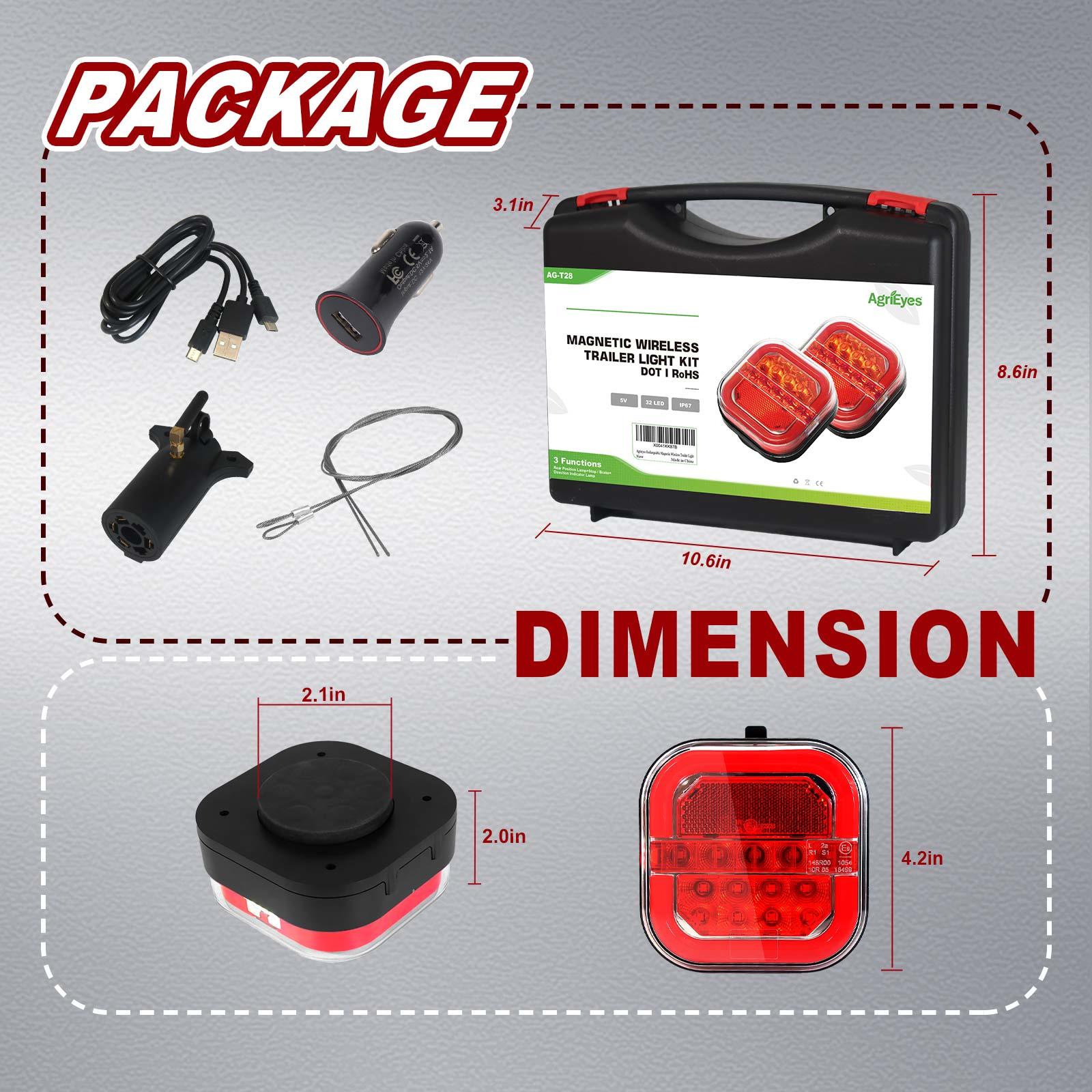 AgriEyes Halo Wireless Trailer Tow Lights with 2 Mounting Options, Magnetic & Bracket, Portable LED Light Kit for Truck, RV, Boat, Camper