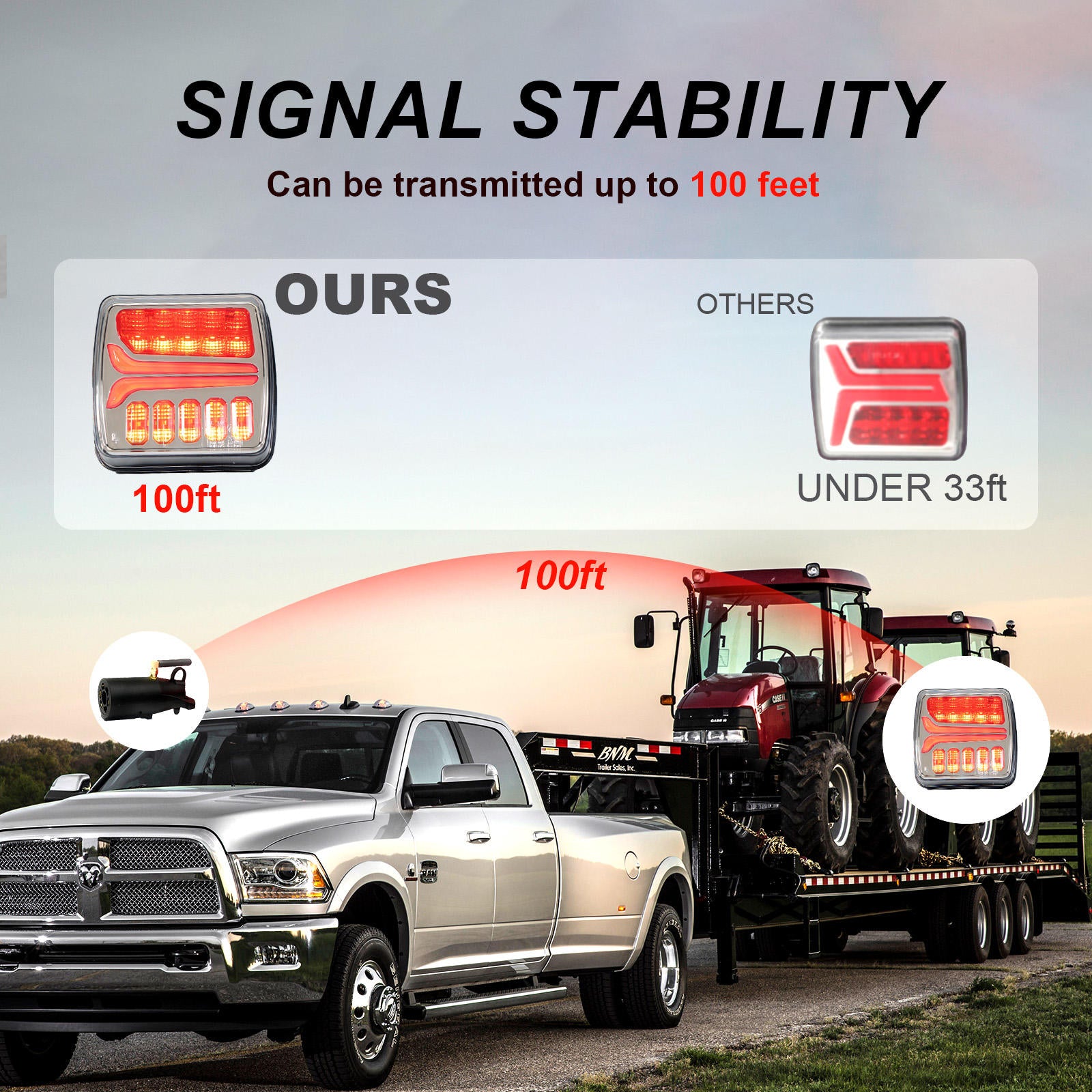 AgriEyes Wireless Trailer Lights, Rechargeable Magnetic LED Tow Light Kit, Portable DOT Compliant for Truck, Wrecker, Boat, RV, Caravan