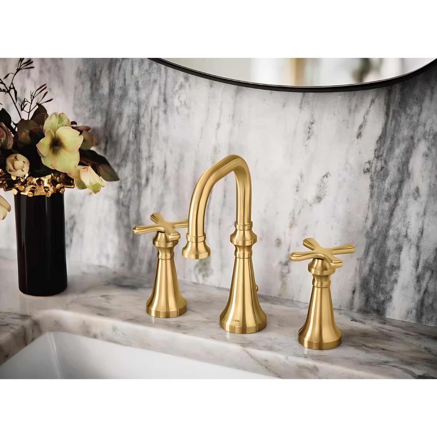 MOEN Colinet TS44103BG Traditional Widespread Double Handle Bathroom Faucet in Brushed Gold (Valve Not Included)