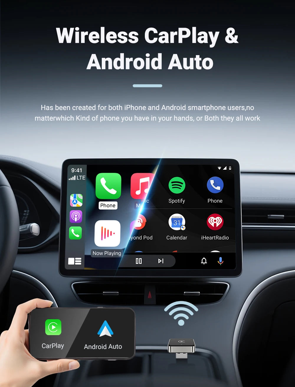 Mini CarPlay AI Box 2-in-1 Wired to Wireless CarPlay & Android Auto Adapter 5GHz WiFi
