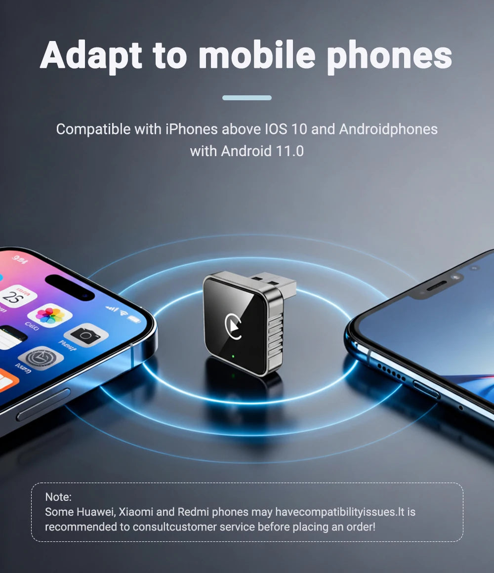 Mini CarPlay AI Box 2-in-1 Wired to Wireless CarPlay & Android Auto Adapter 5GHz WiFi