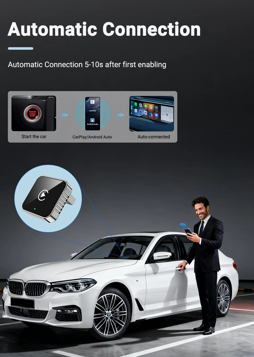 Mini CarPlay AI Box 2-in-1 Wired to Wireless CarPlay & Android Auto Adapter 5GHz WiFi