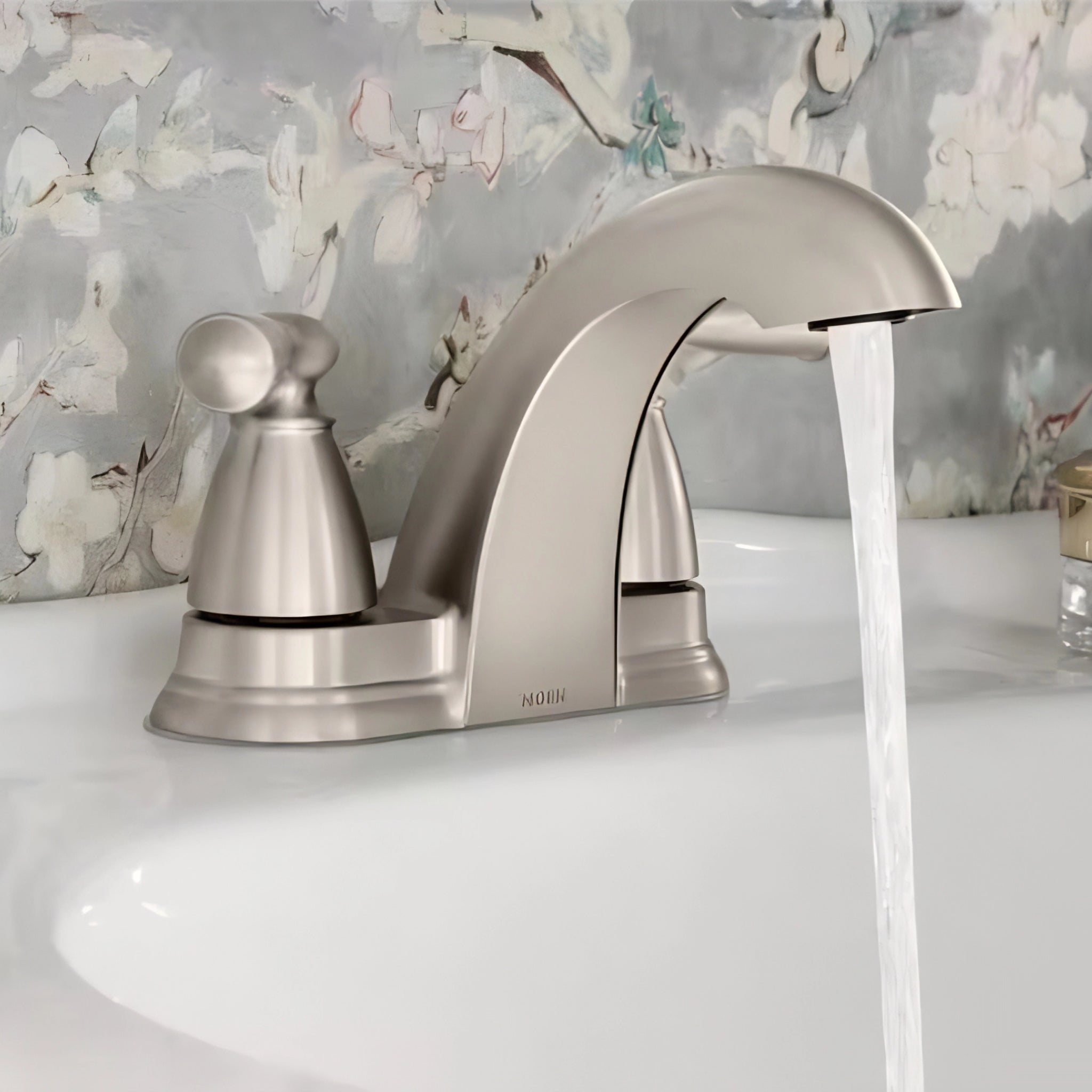 MOEN Banbury 84942SRN 4 in. Centerset Double Handle Low-Arc Bathroom Faucet in Spot Resist Brushed Nickel