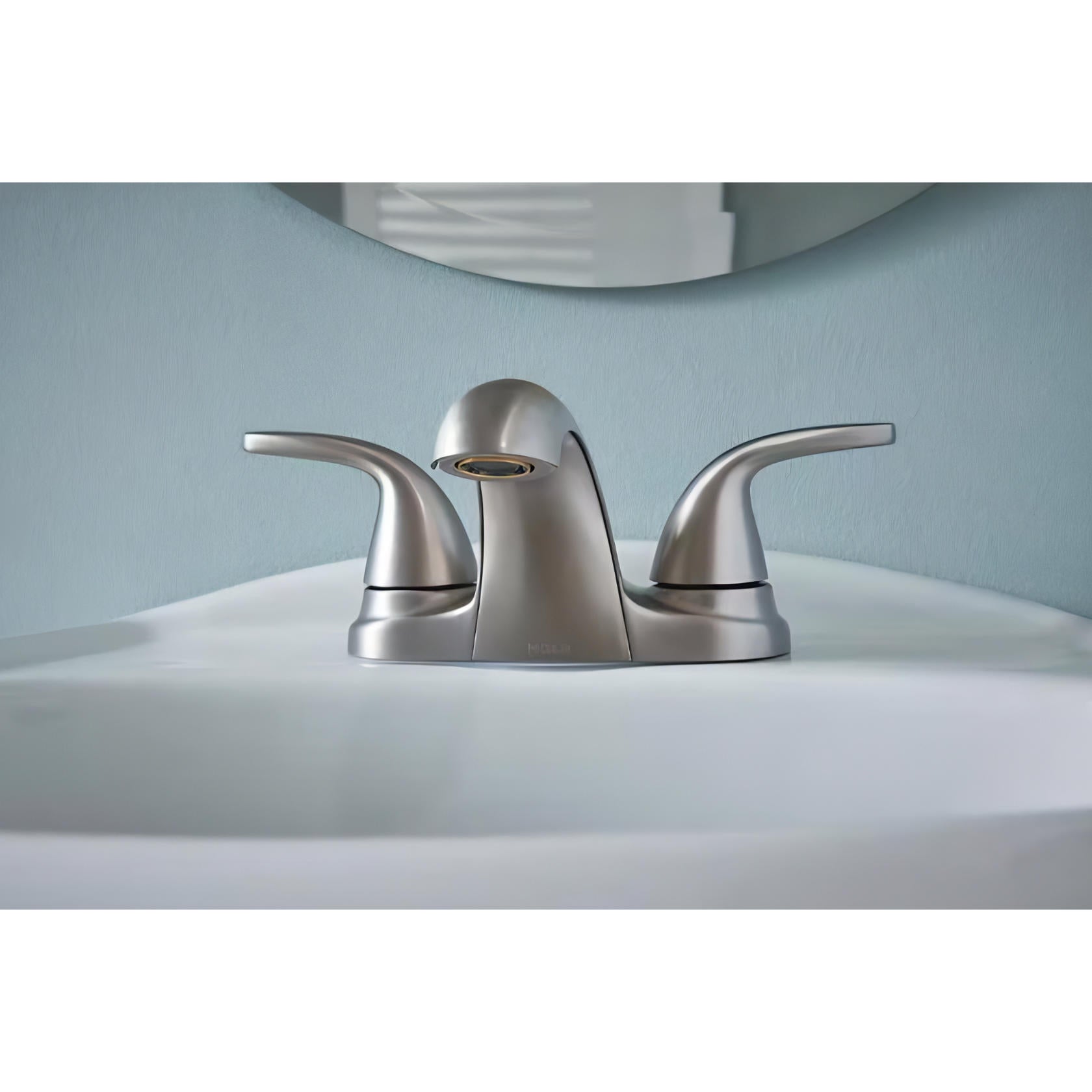MOEN Adler 84603SRN Centerset 2-Handle Low-Arc Bathroom Faucet in Spot Resist Brushed Nickel