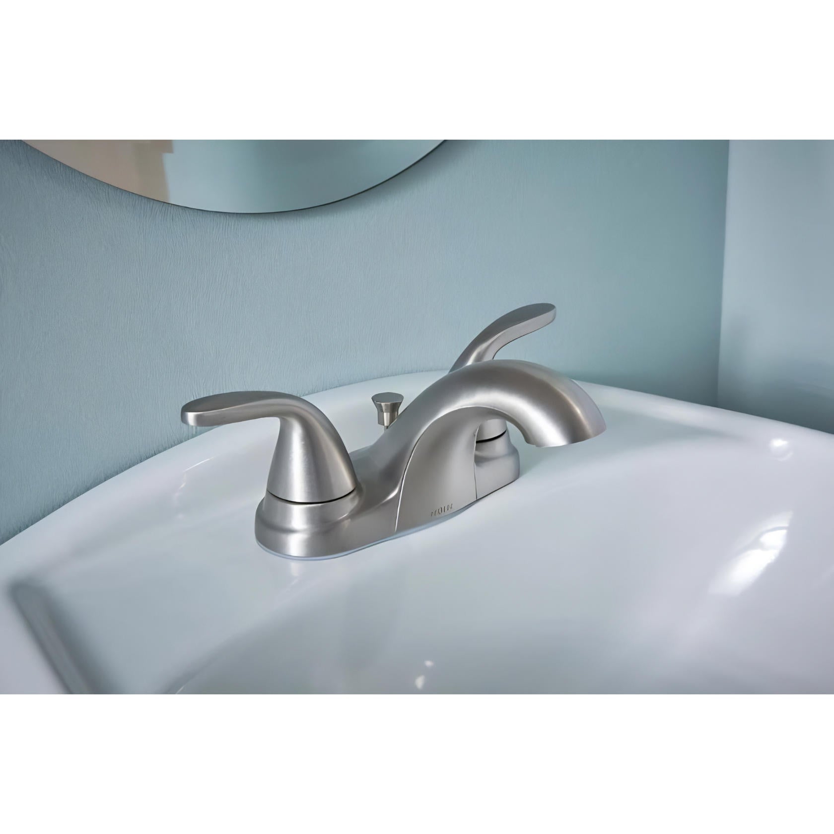 MOEN Adler 84603SRN Centerset 2-Handle Low-Arc Bathroom Faucet in Spot Resist Brushed Nickel