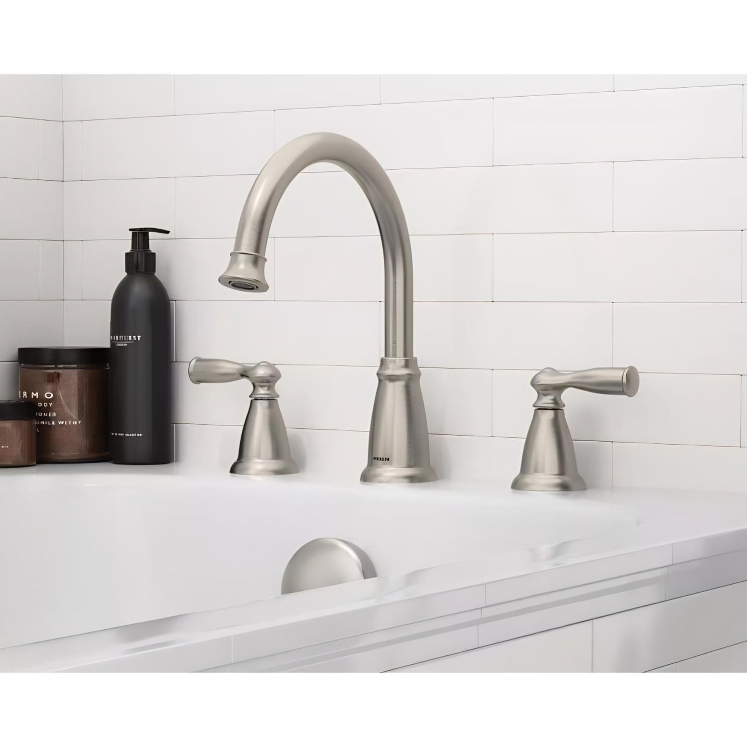 MOEN Banbury 86924SRN 2-Handle Deck-Mount High Arc Roman Tub Faucet in Spot Resist Brushed Nickel (Valve Included)