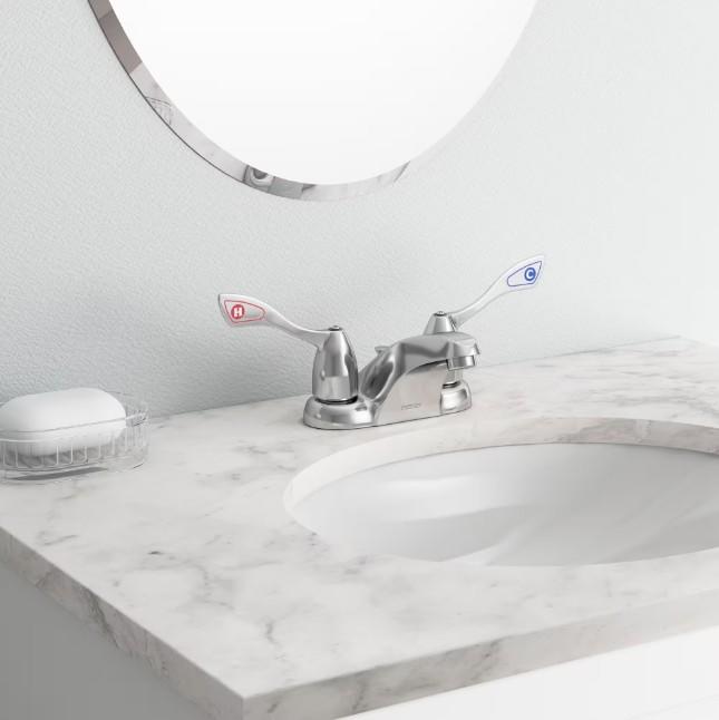 MOEN M-Bition 8810 Centerset 2-Handle Bathroom Faucet in Chrome with Grid Strainer Waste