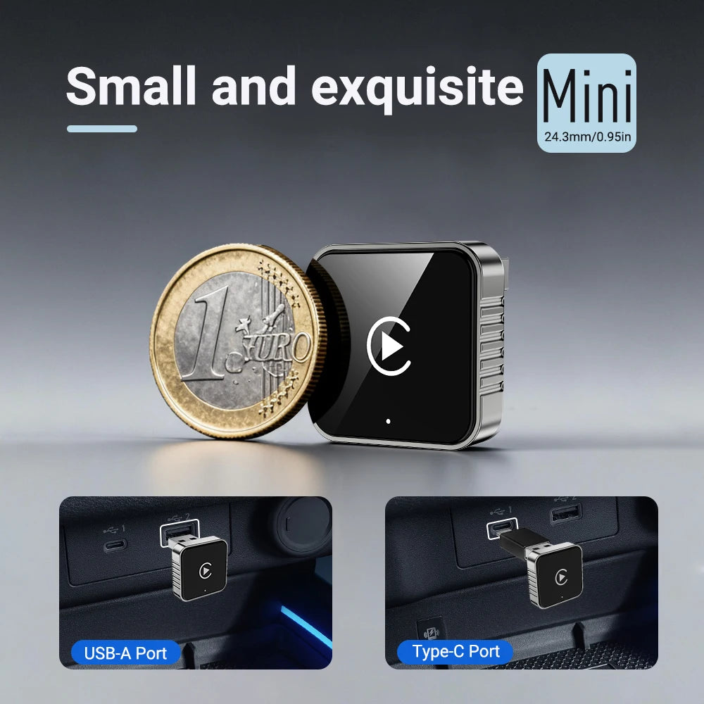 Mini CarPlay AI Box 2-in-1 Wired to Wireless CarPlay & Android Auto Adapter 5GHz WiFi
