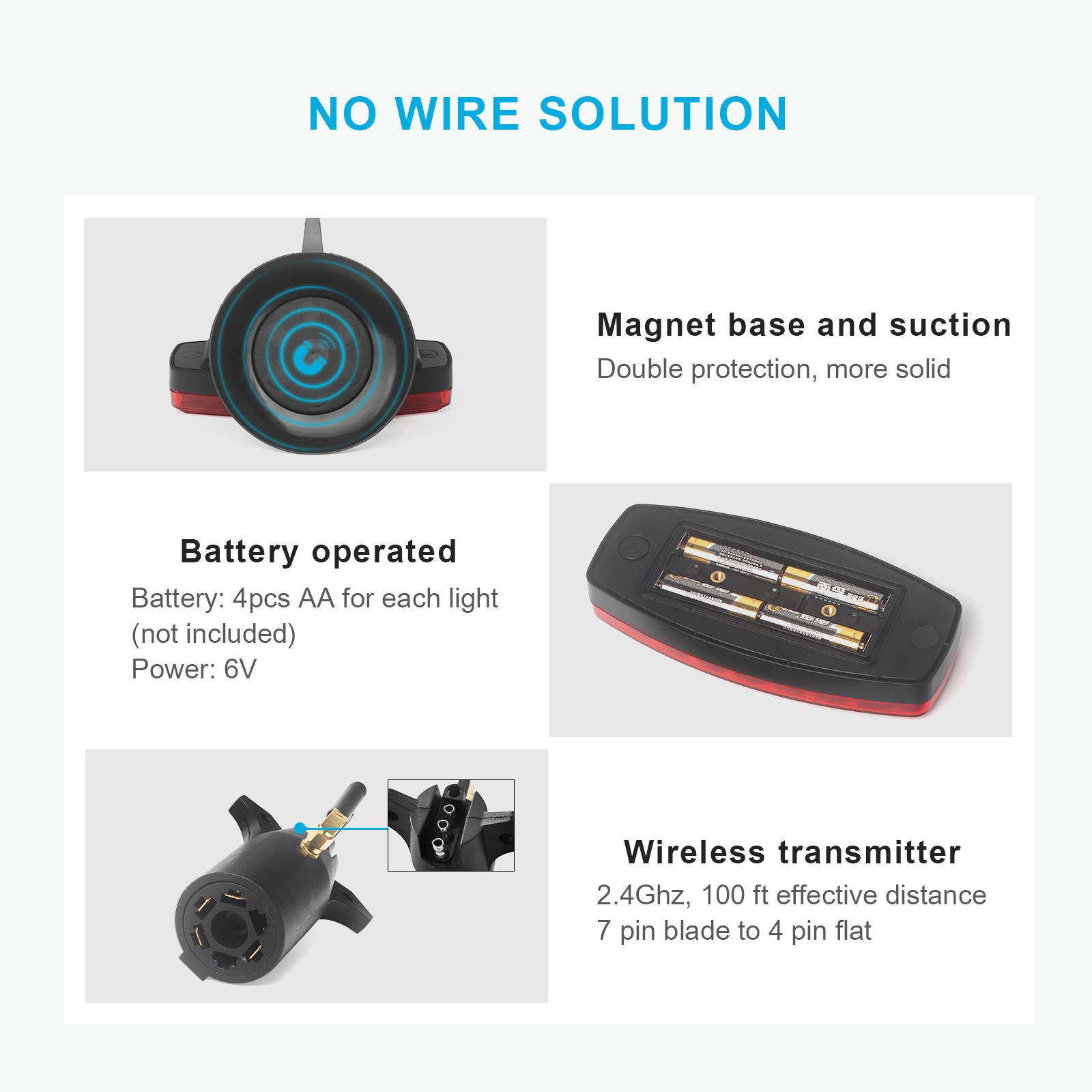 AgriEyes Wireless Trailer Tow Lights with Adjustable Bracket, Magnetic Battery-Powered Strobe for Trucks, RV, Camper, Boat, Wrecker