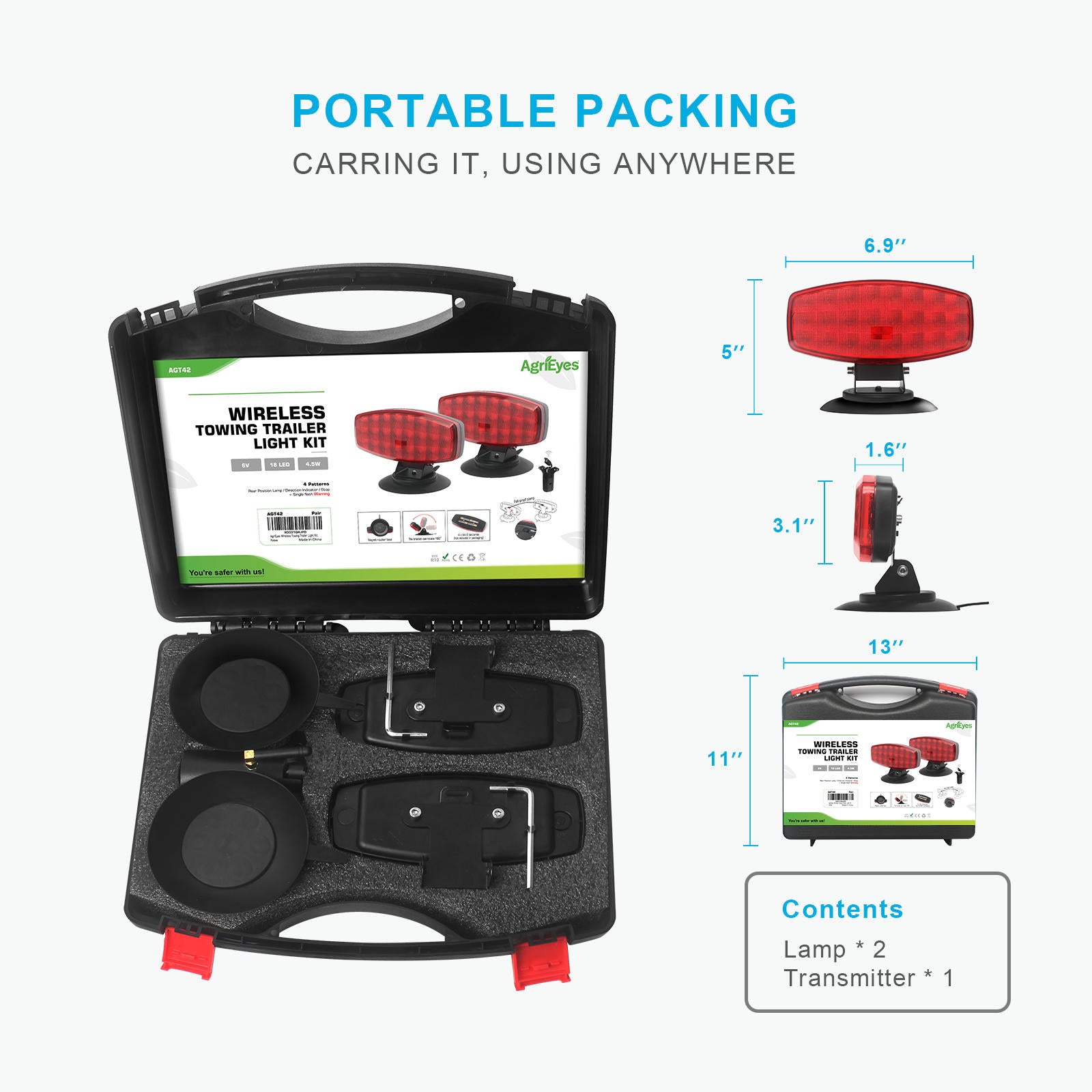 AgriEyes Wireless Trailer Tow Lights with Adjustable Bracket, Magnetic Battery-Powered Strobe for Trucks, RV, Camper, Boat, Wrecker