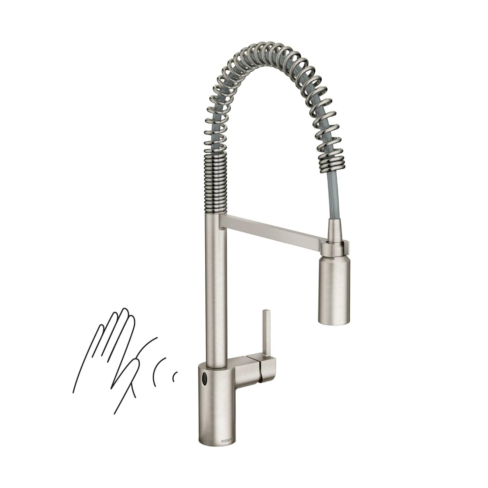 MOEN Align 5923EWSRS Single Handle Pre-Rinse Spring Pulldown Kitchen Faucet with MotionSense Wave and Power Clean in Spot Resist Stainless