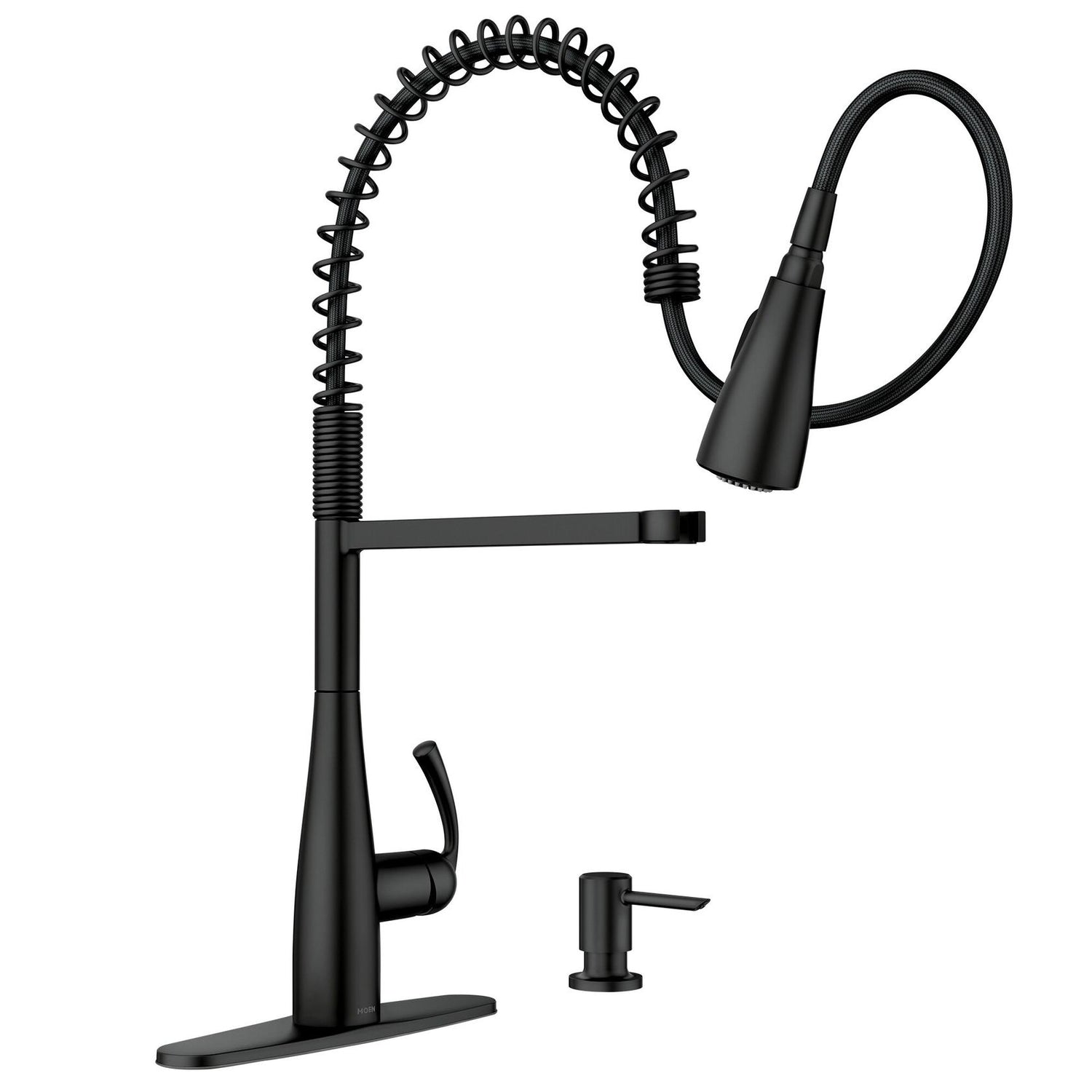 MOEN Essie Single-Handle Pre-Rinse Spring Pulldown Sprayer Kitchen Faucet with Power Clean in Matte Black