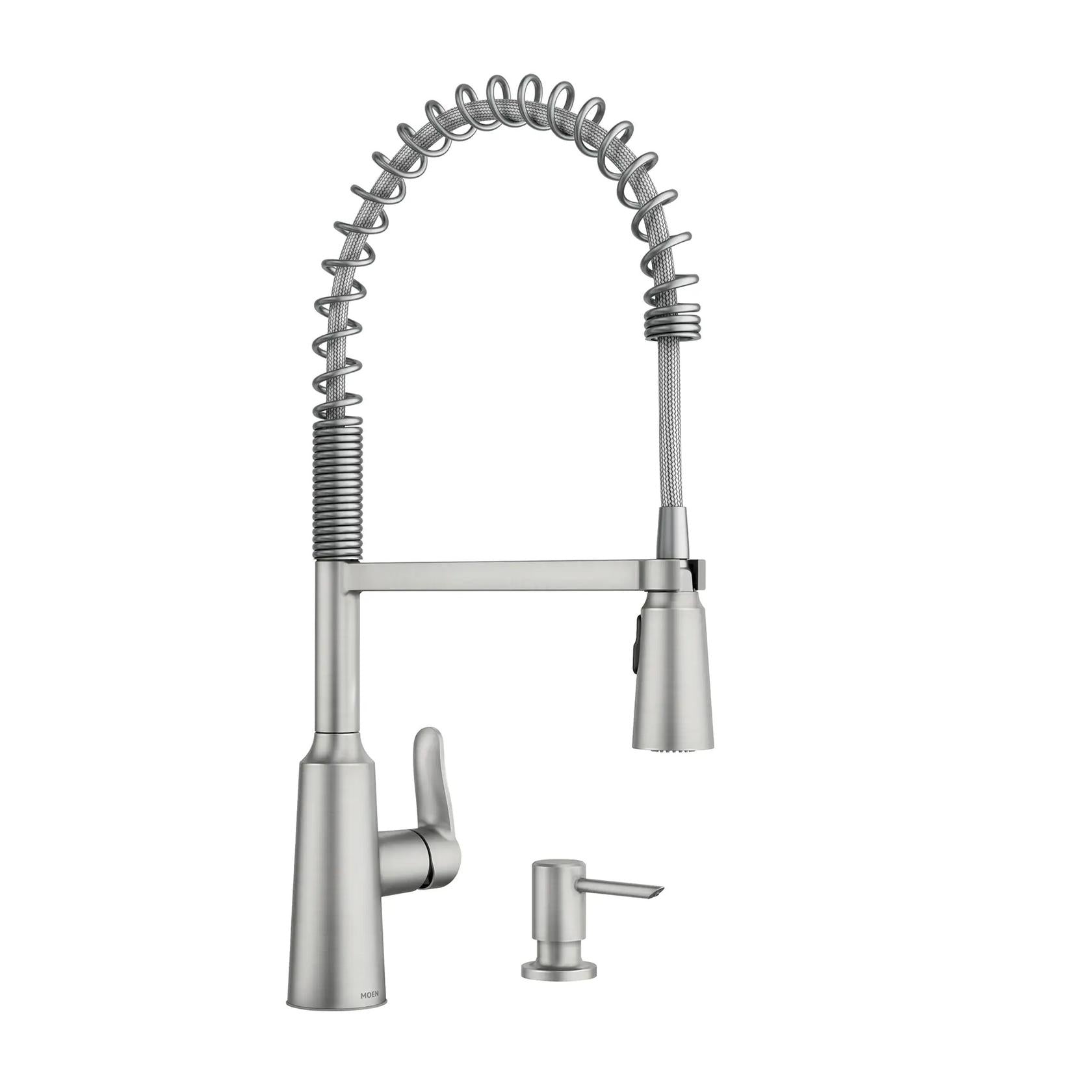 MOEN Edwyn 87807SRS Single-Handle Kitchen Faucet with Soap Dispenser in Spot Resist Stainless