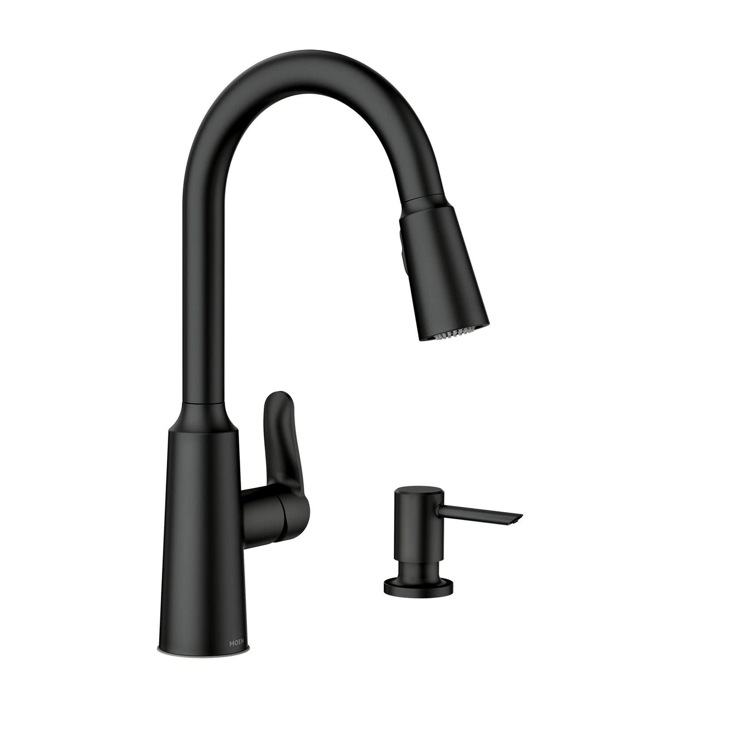 MOEN Edwyn 87028BL Single Handle Pull-Down Handle Kitchen Faucet in Matte Black (Deck Plate Included)