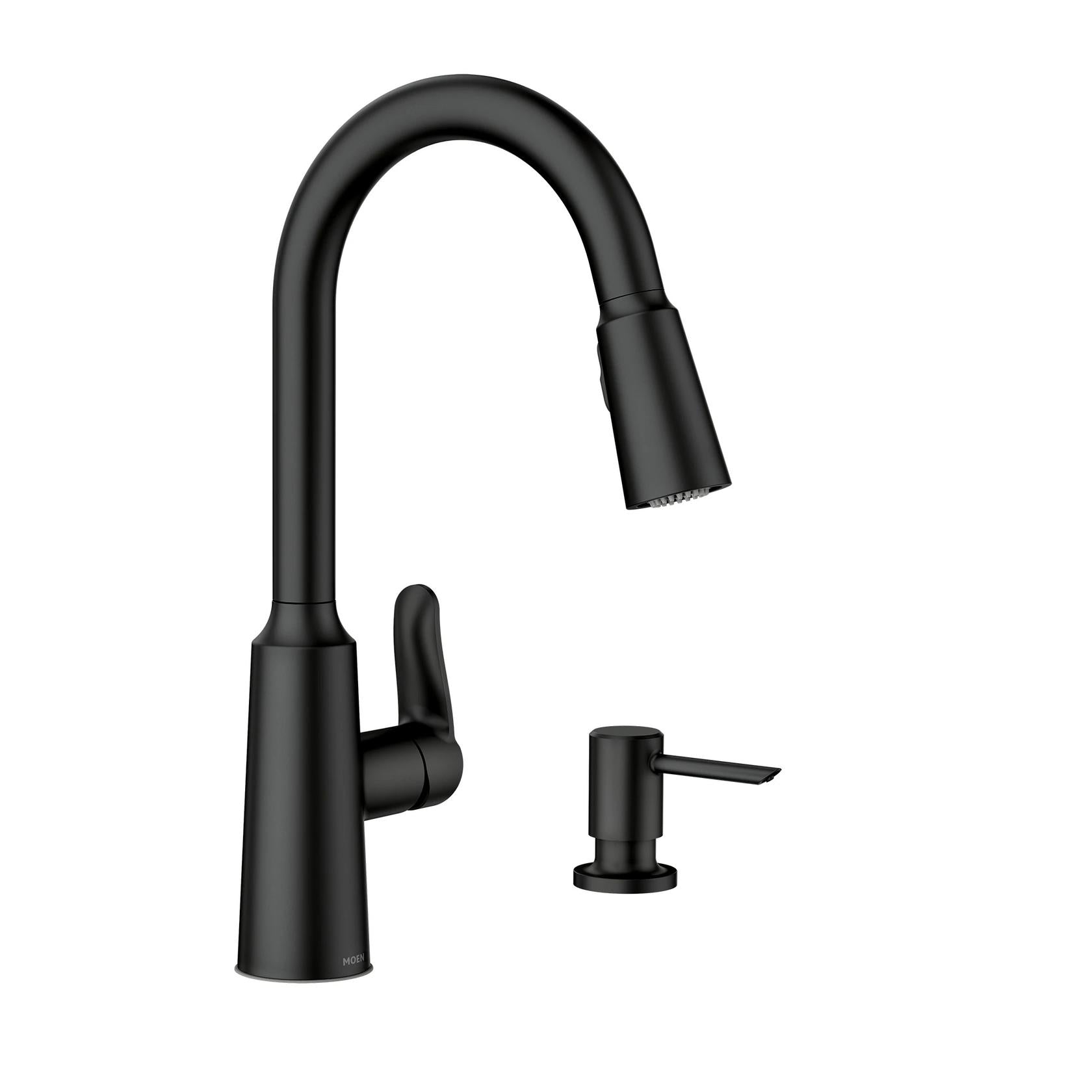 MOEN Edwyn 87028BL Single Handle Pull-Down Handle Kitchen Faucet in Matte Black (Deck Plate Included)