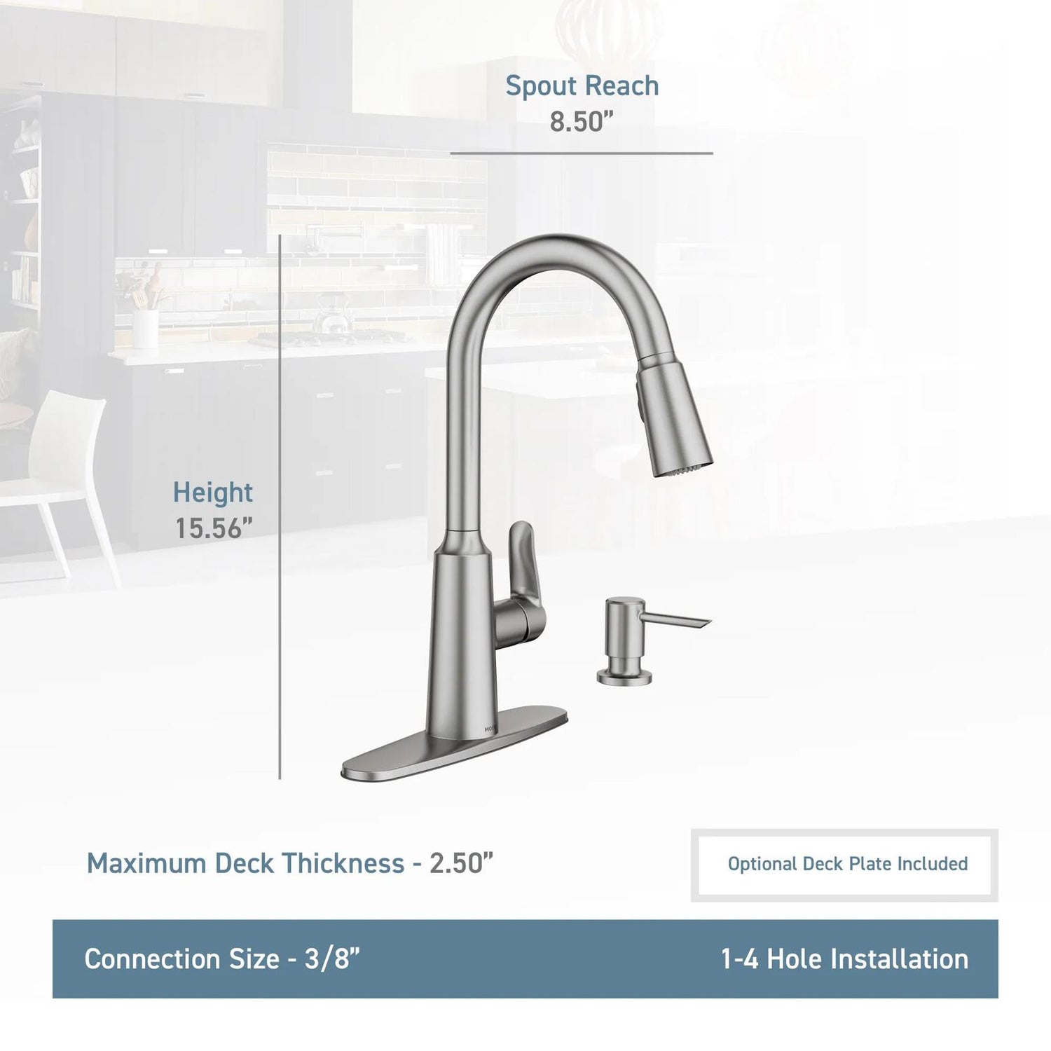 MOEN Edwyn 87028BL Single Handle Pull-Down Handle Kitchen Faucet in Matte Black (Deck Plate Included)