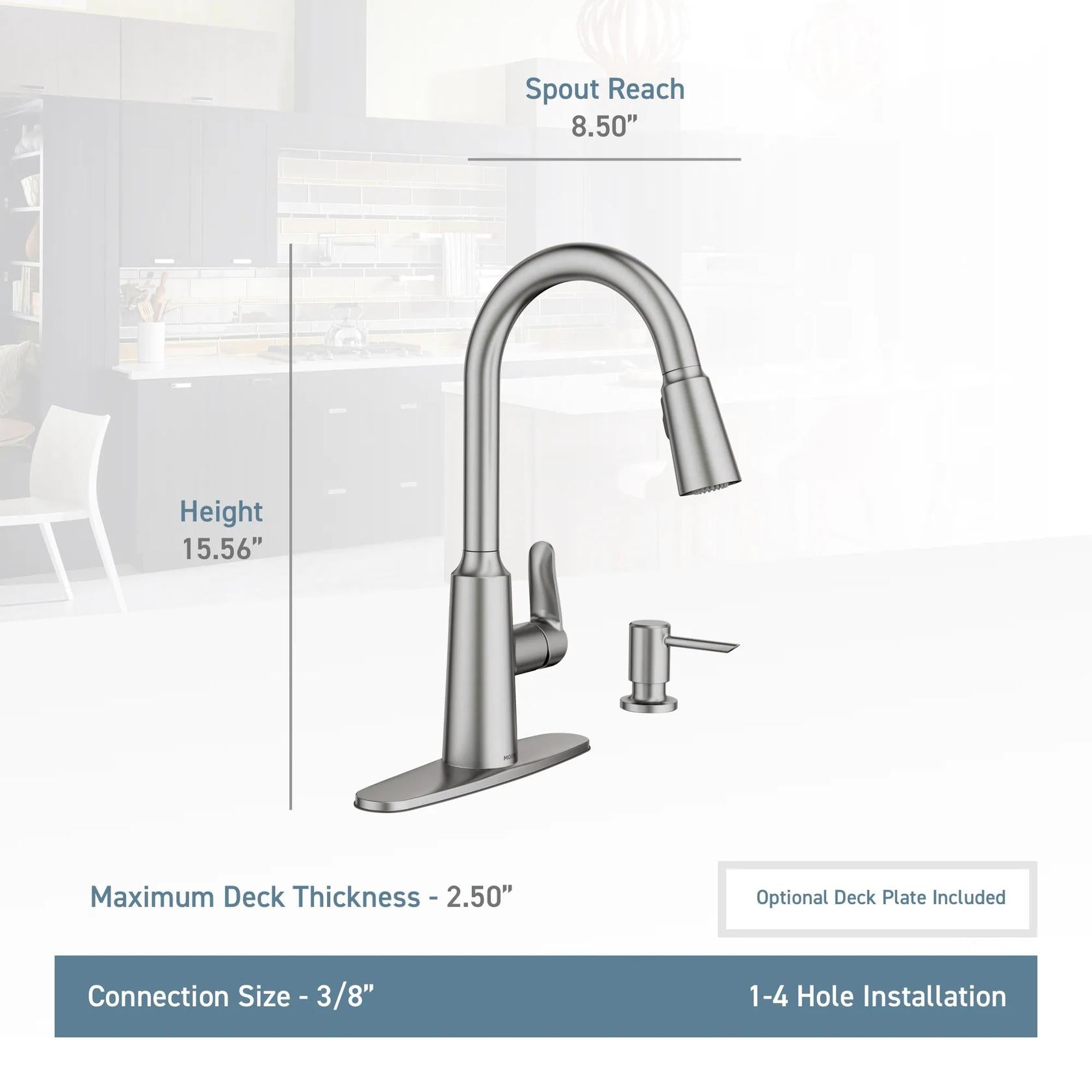 MOEN Edwyn 87028BL Single Handle Pull-Down Handle Kitchen Faucet in Matte Black (Deck Plate Included)