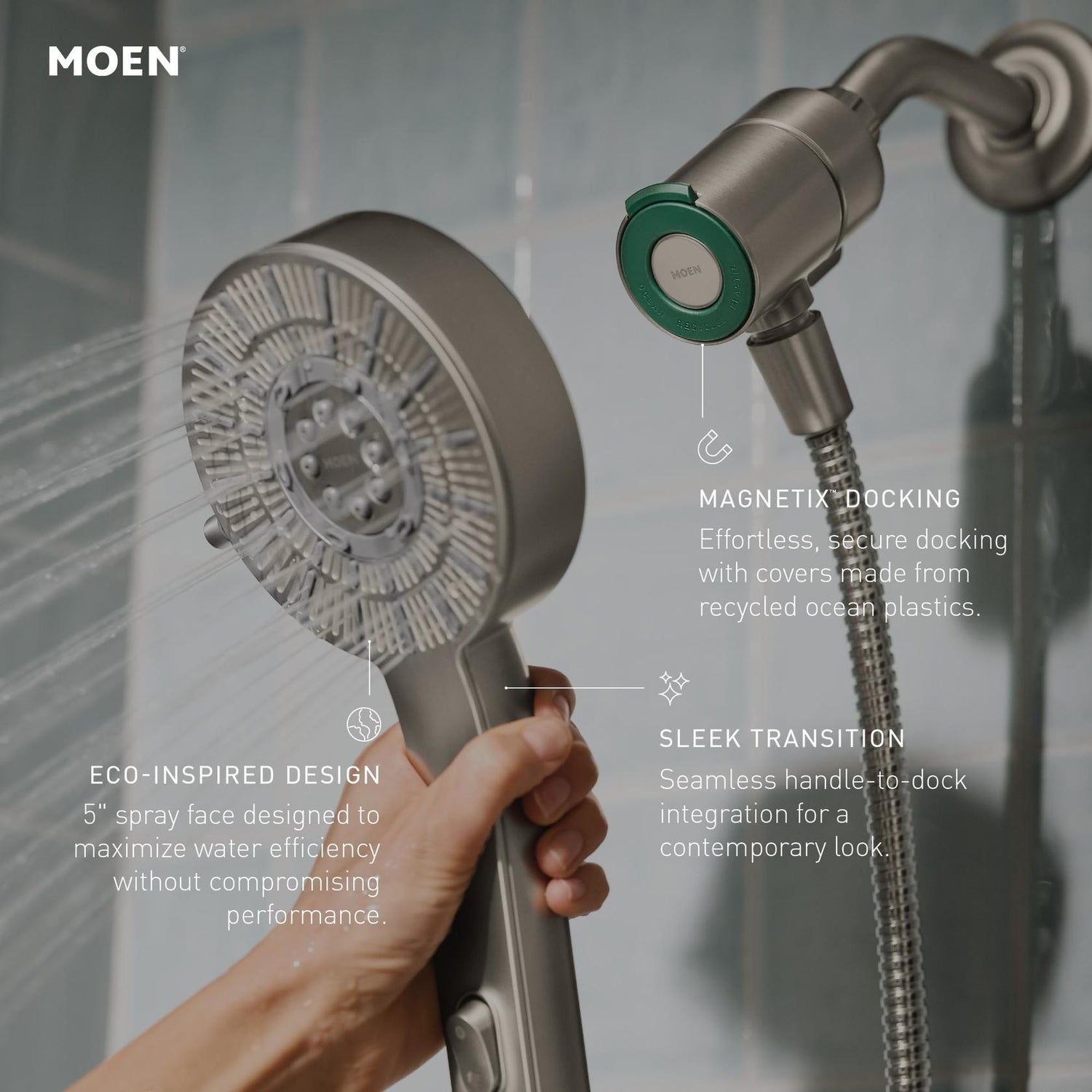 MOEN 230H2EPBL Handheld That Saves Hot Water 6 -Spray Handheld Shower Head in Matte Black